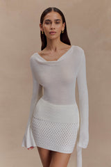Elowen Knit Cowl Long Sleeve Top - White