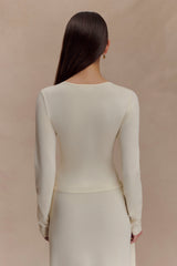 Miraby Front Ruched Knit Long Sleeve Top - Ivory