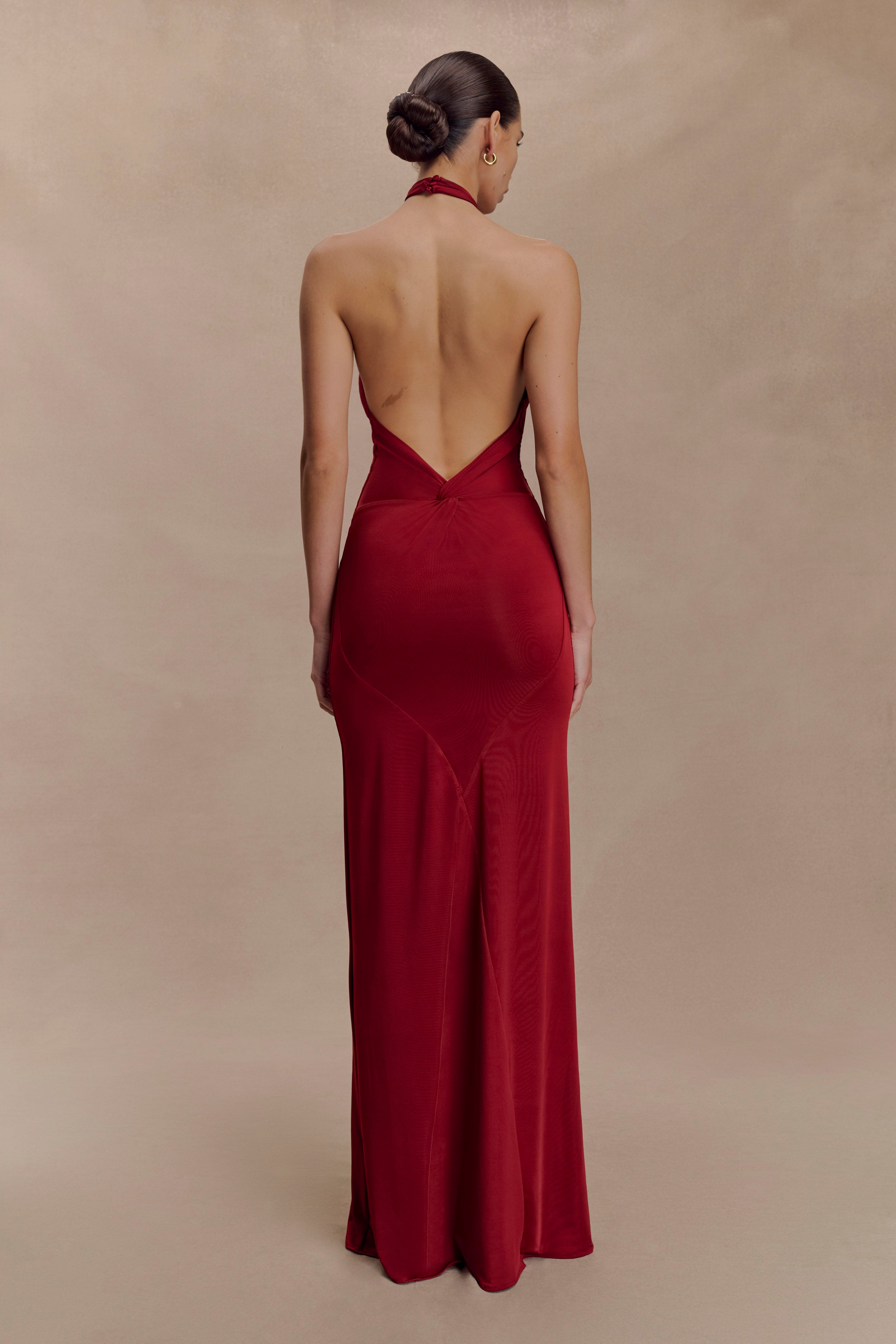 Elyna Slinky Halter Maxi Dress - Deep Red