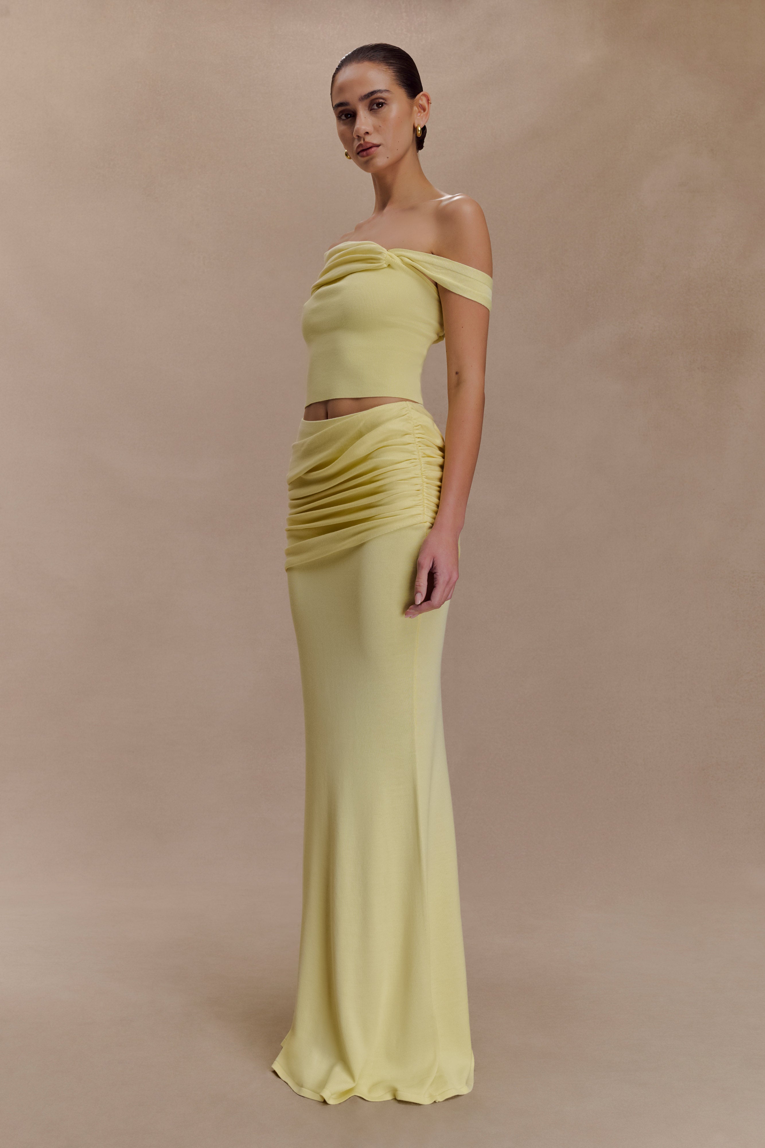 Irene Gathered Knit Top - Lemon