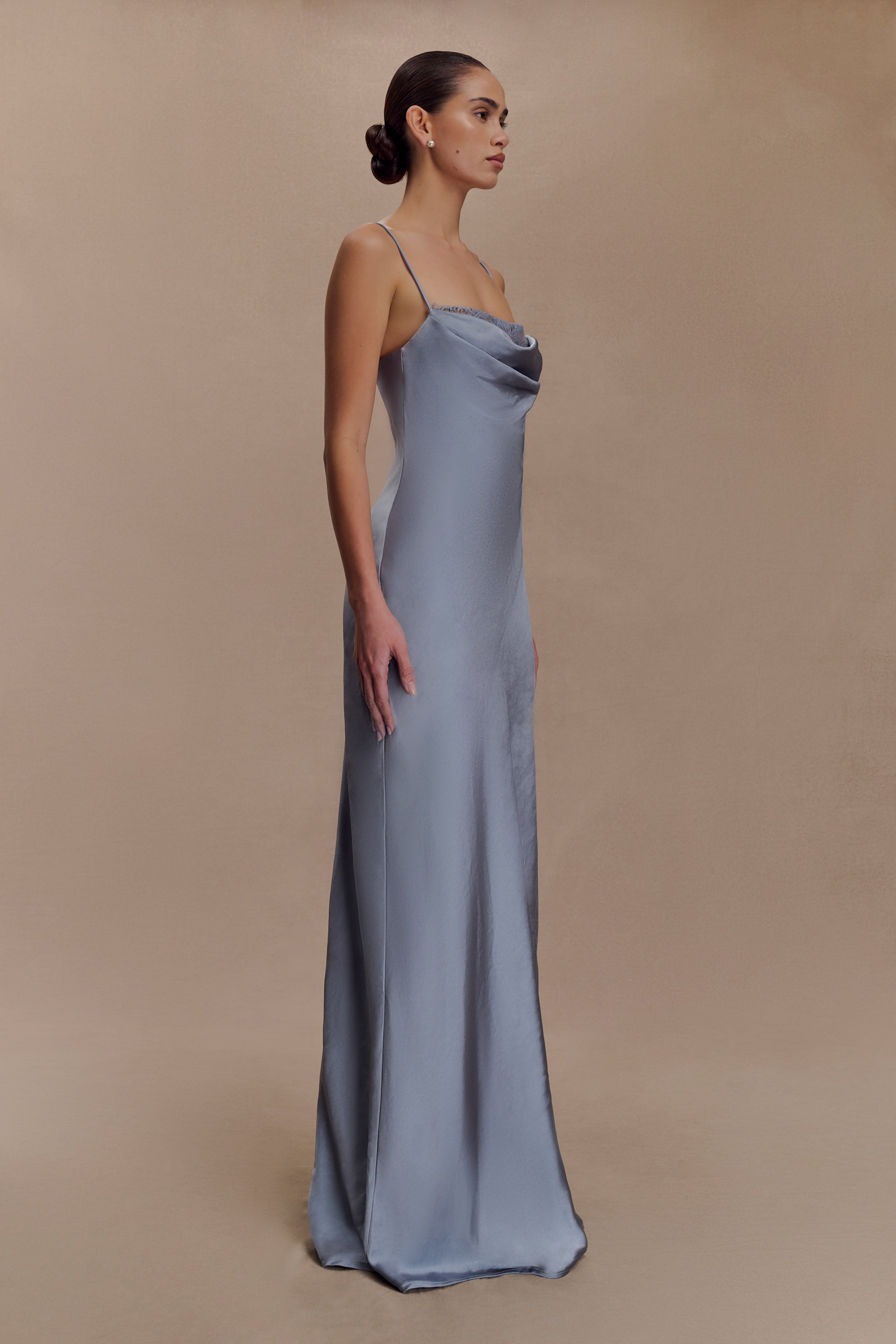 Isadora Lace & Satin Maxi Dress - Frosted Blue