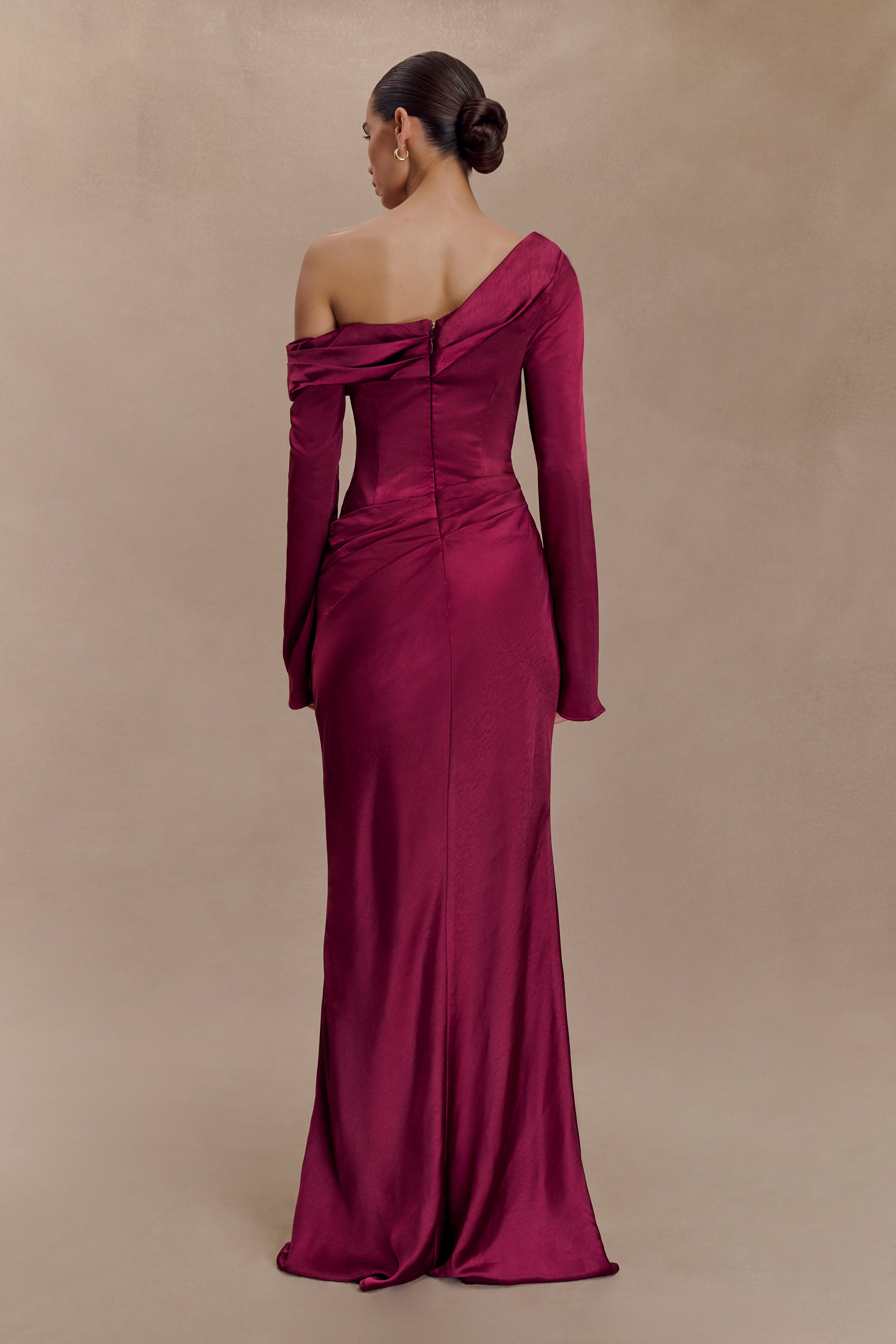 Iris Long Sleeve Satin Maxi Dress - Mahogany