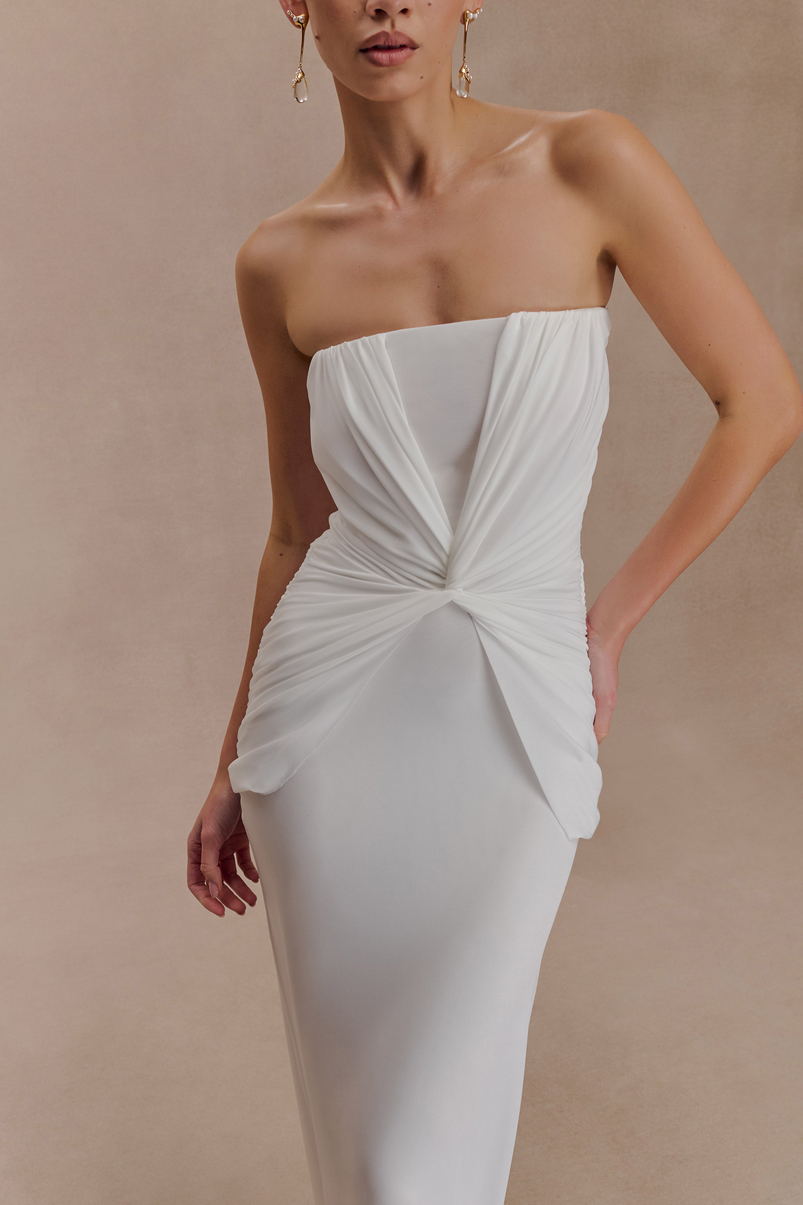 Mirren Strapless Slinky Maxi Dress - White