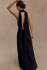 Juliet Slinky Maxi Dress With Scarf - Black