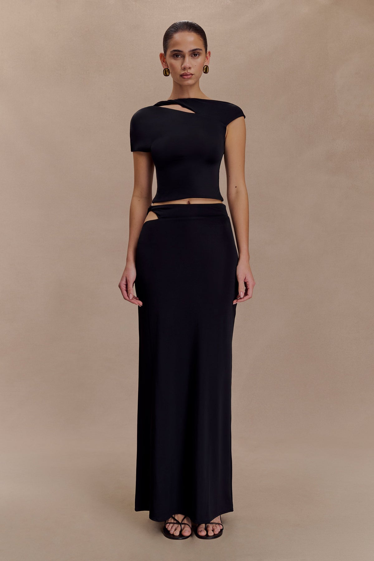 Haven Slinky Twist Midi Skirt - Black