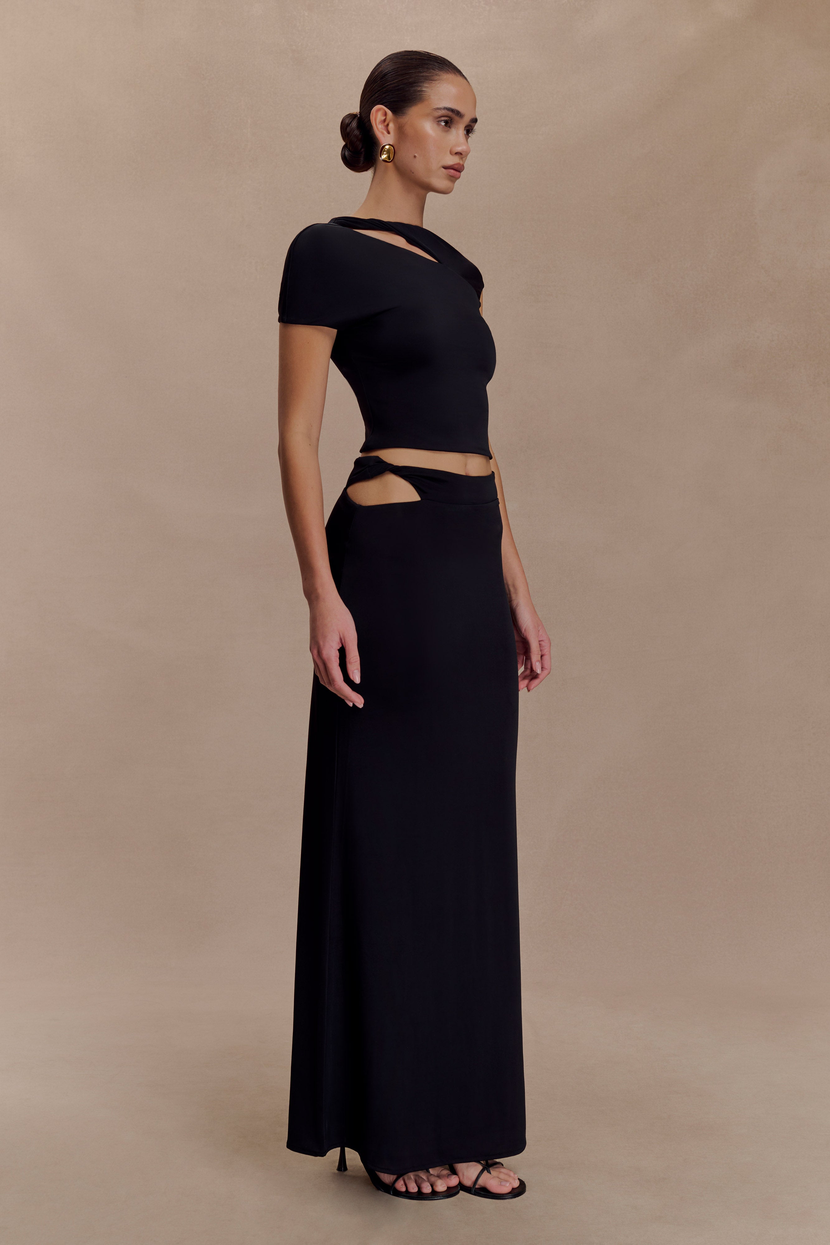 Haven Slinky Twist Midi Skirt - Black