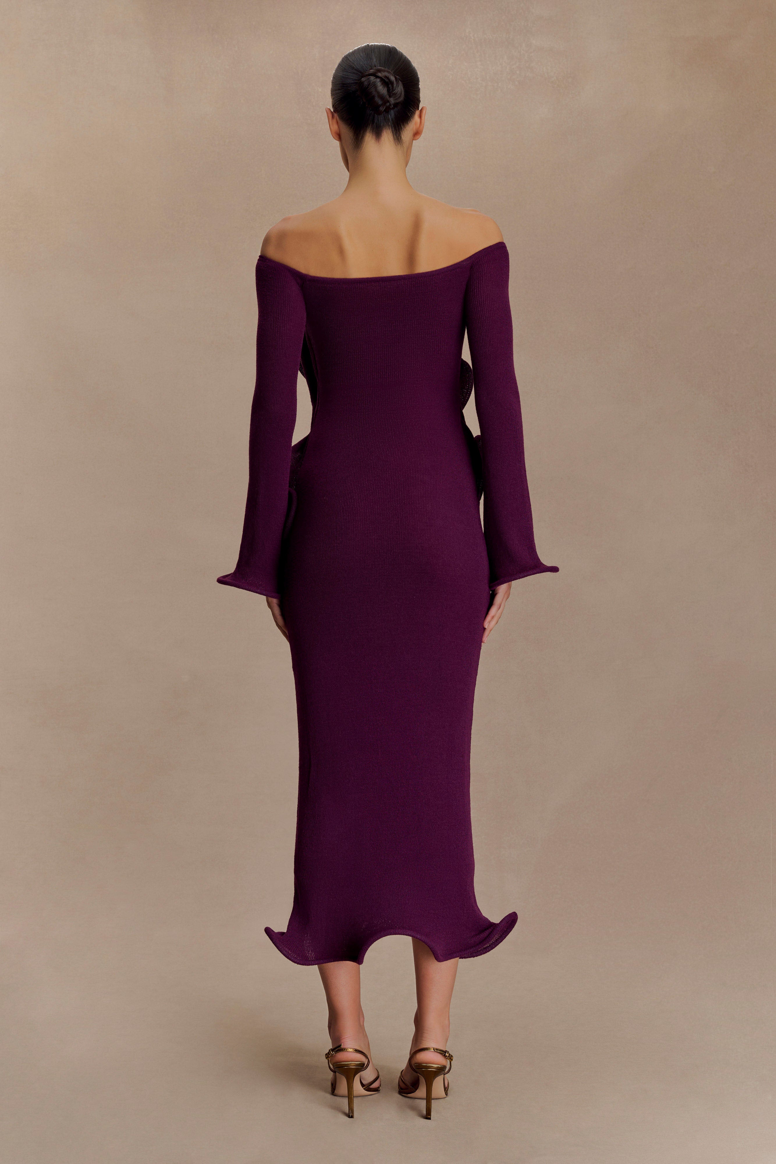 Sandrine Off Shoulder Knit Maxi Dress - Plum