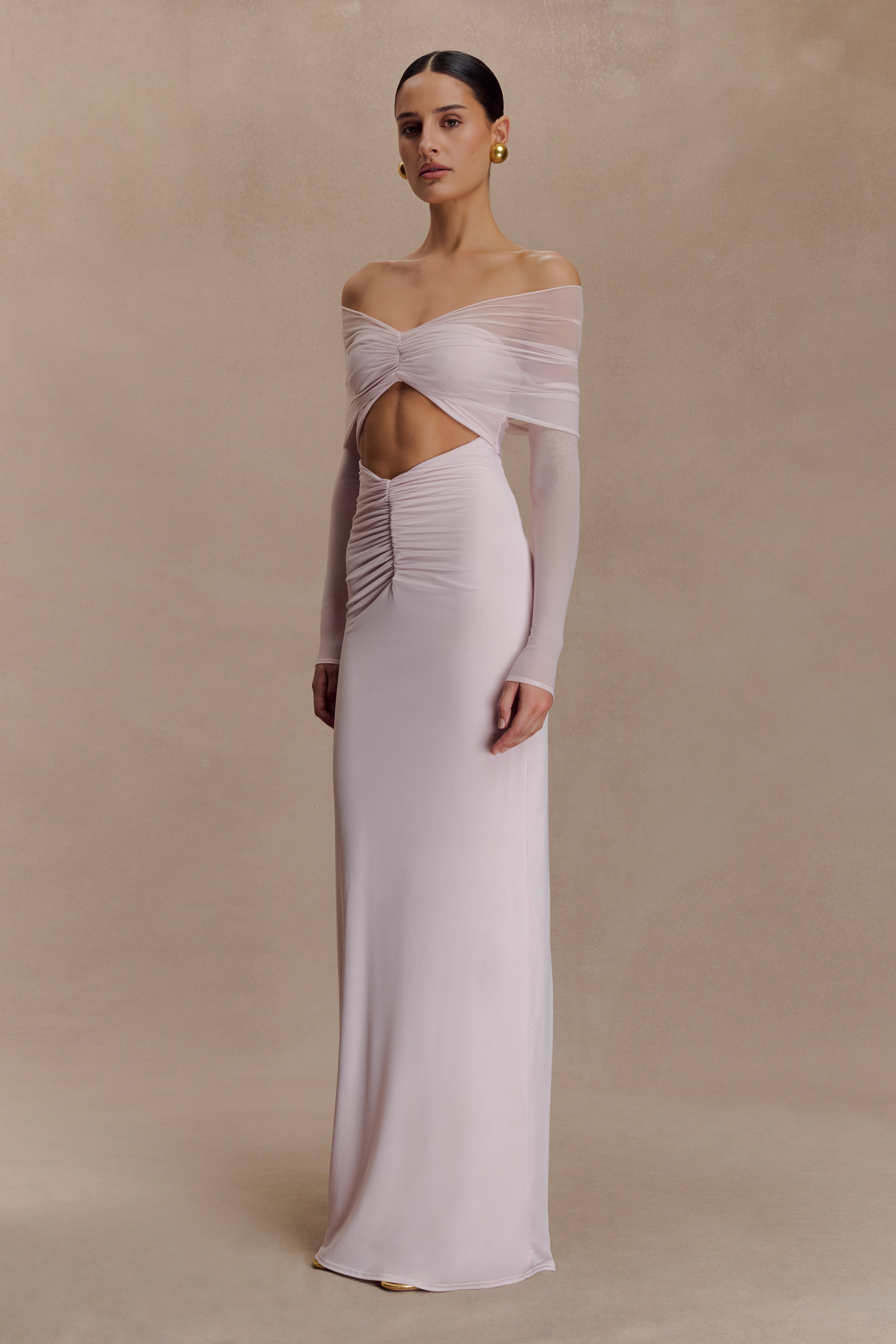 Rafaella Slinky And Mesh Maxi Dress - Pale Pink