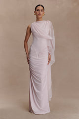 Amandine Ruched Slinky Maxi Dress - Pale Pink