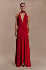 Juliet Slinky Maxi Dress With Scarf - Ruby