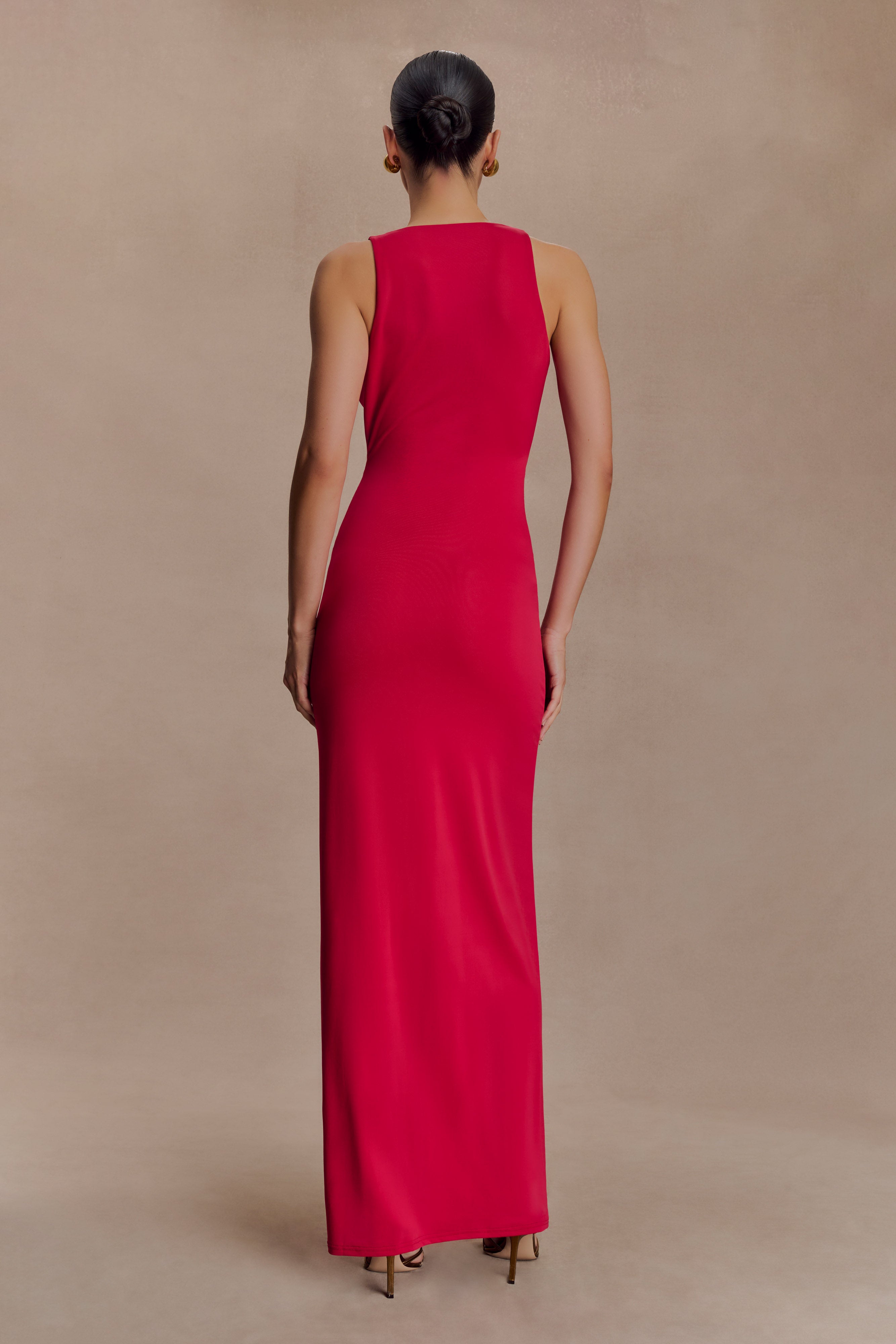 Stella Draped Slinky Maxi Dress - Fuchsia Pink
