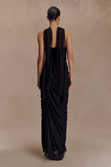 Micaela Chiffon Gathered Maxi Dress - Black