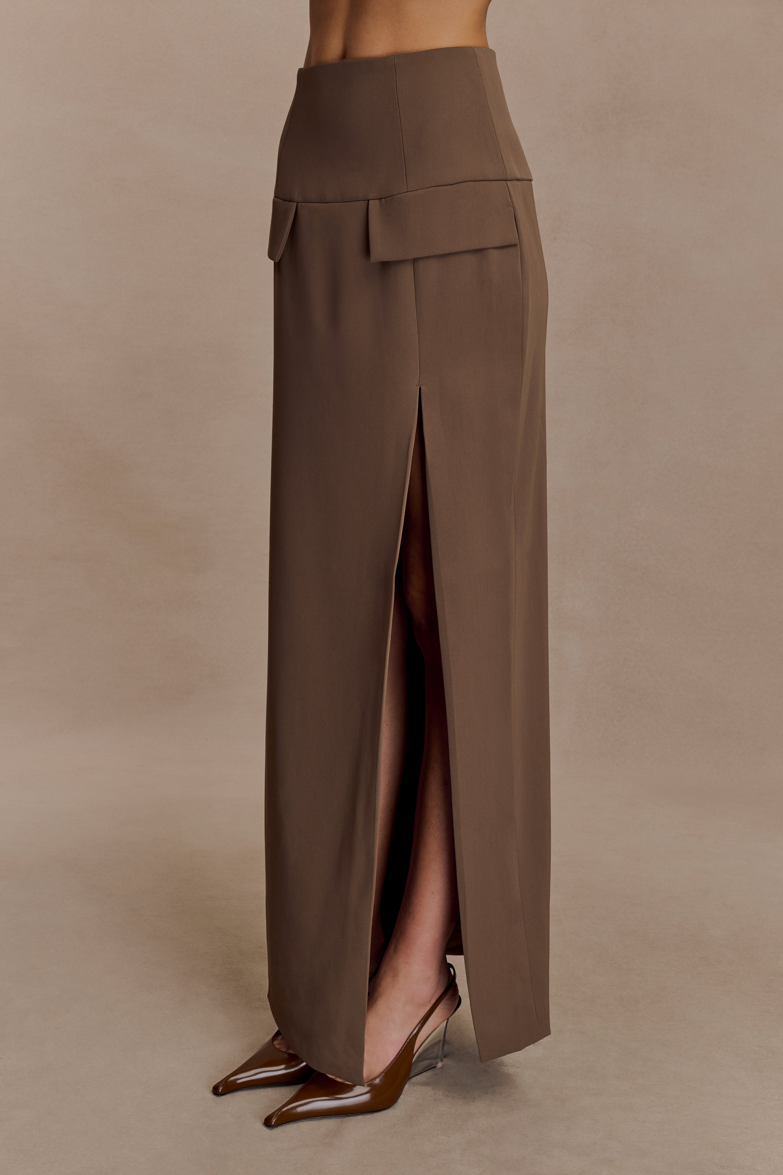 Cassie Column Maxi Skirt - Cacao Brown