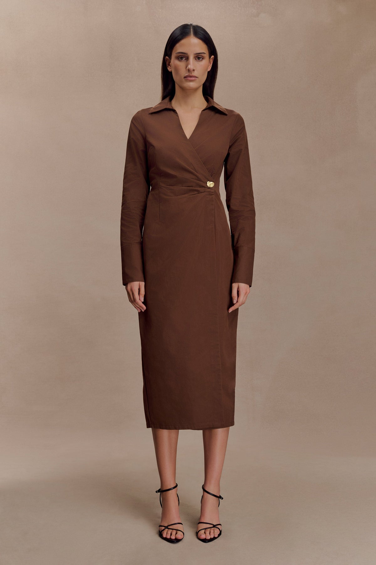 Mikaila Asymmetric Shirt Dress - Dark Chocolate