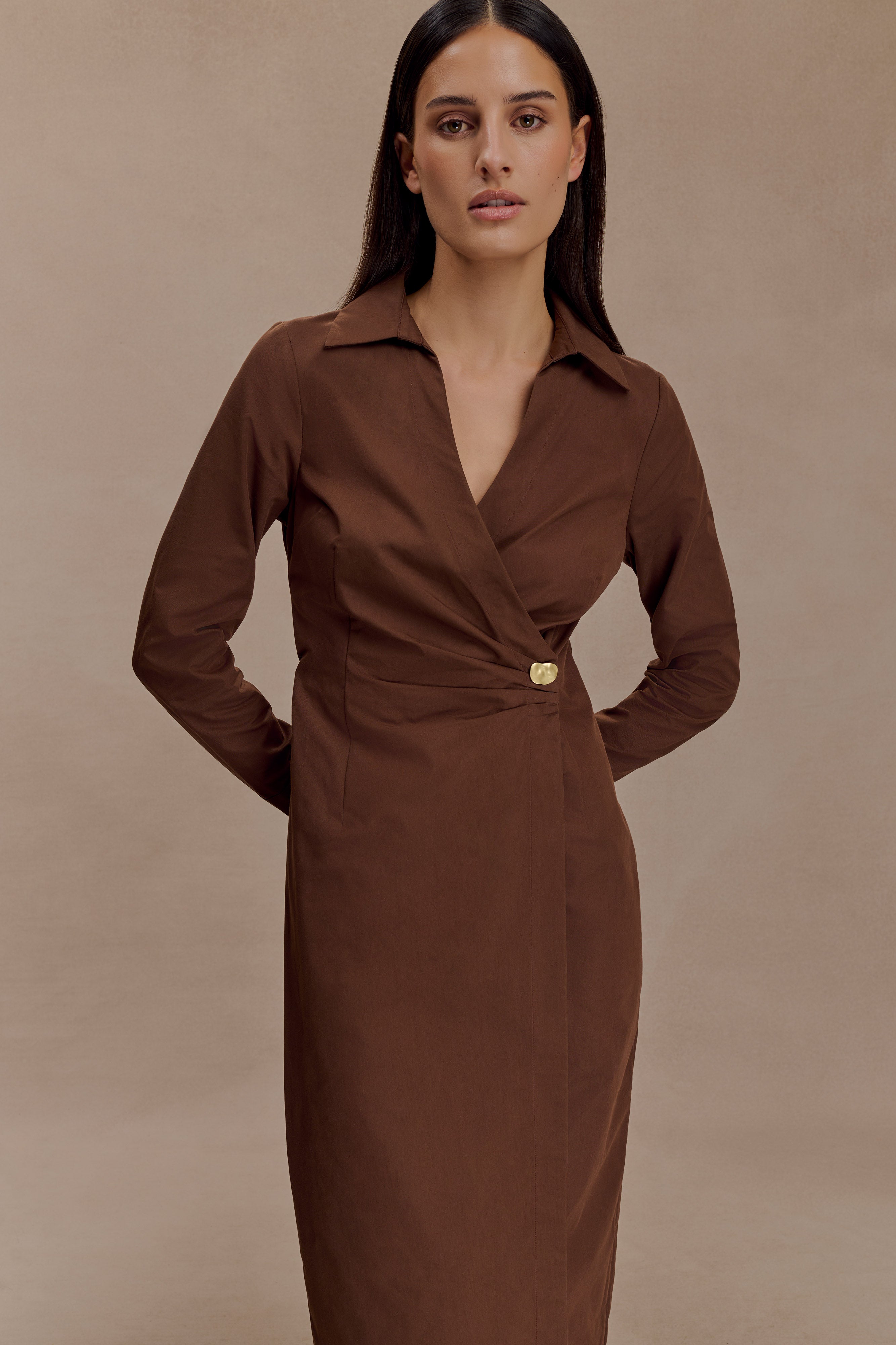 Mikaila Asymmetric Shirt Dress - Dark Chocolate