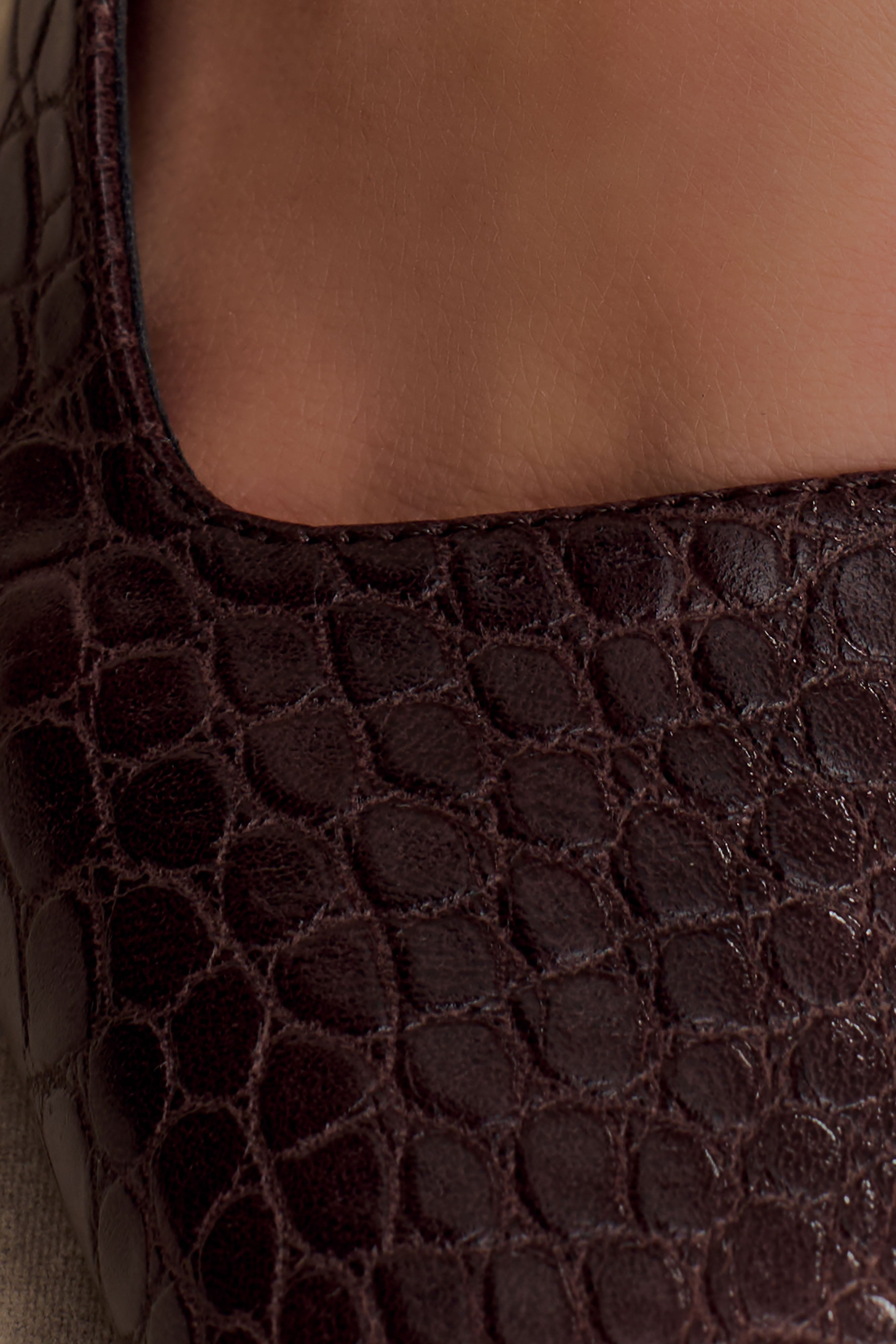 Maren Faux Leather Crocodile Heel - Chocolate