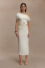 Kendra Scuba Jersey Midi Dress With Hardware - Ivory