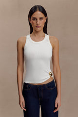 Lola Ribbed Sleeveless Top With Hardware - White