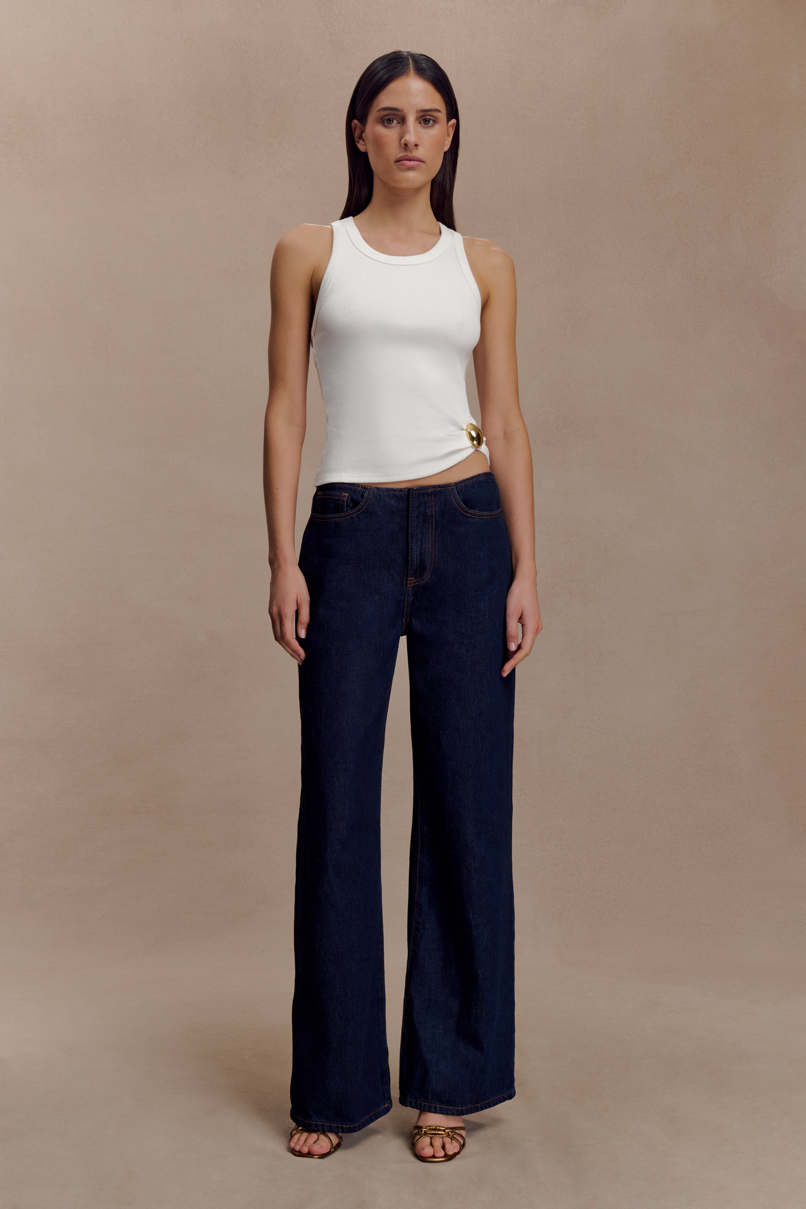 Lola Ribbed Sleeveless Top With Hardware - White