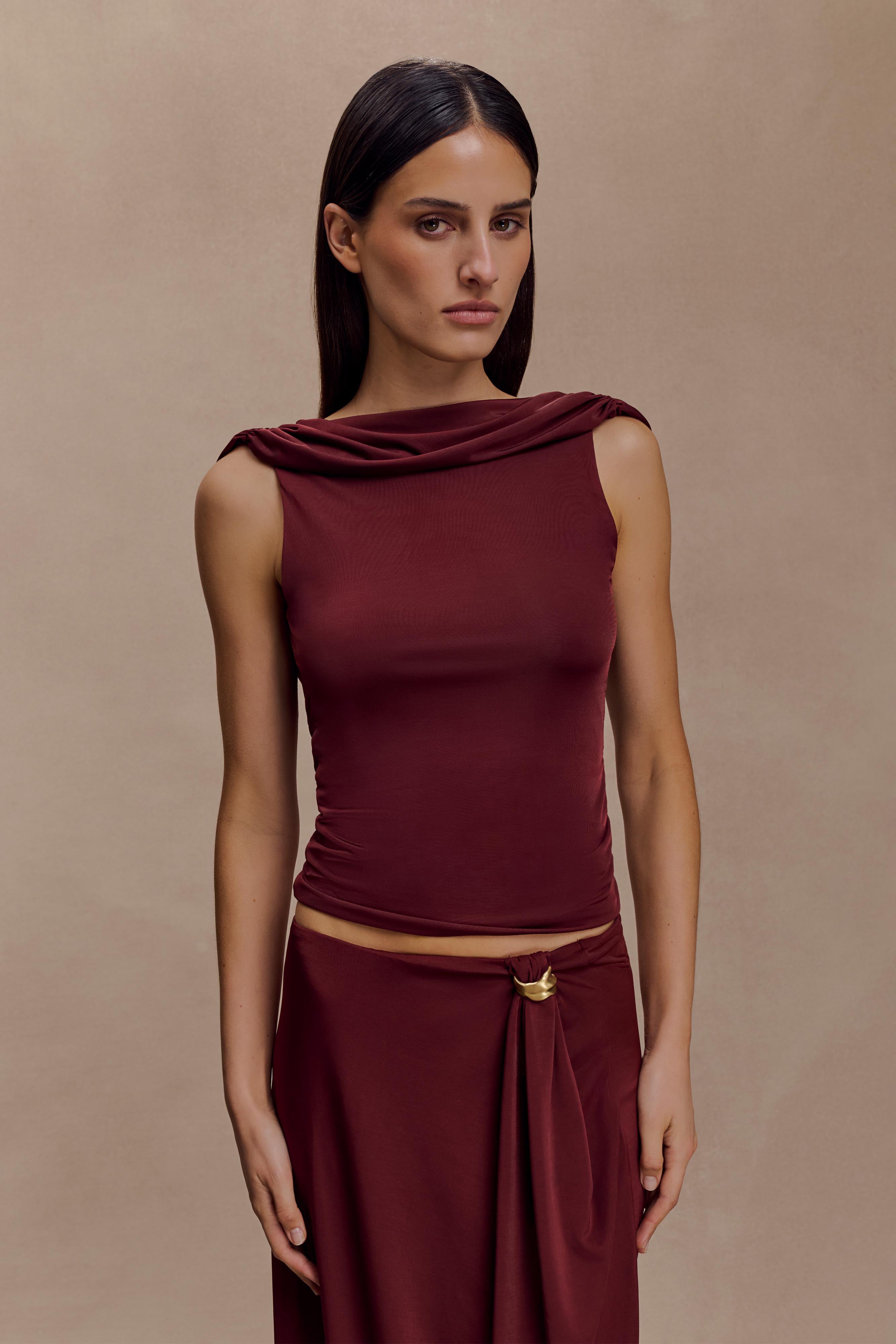 Bridget Slinky Cowl Back Top - Burgundy