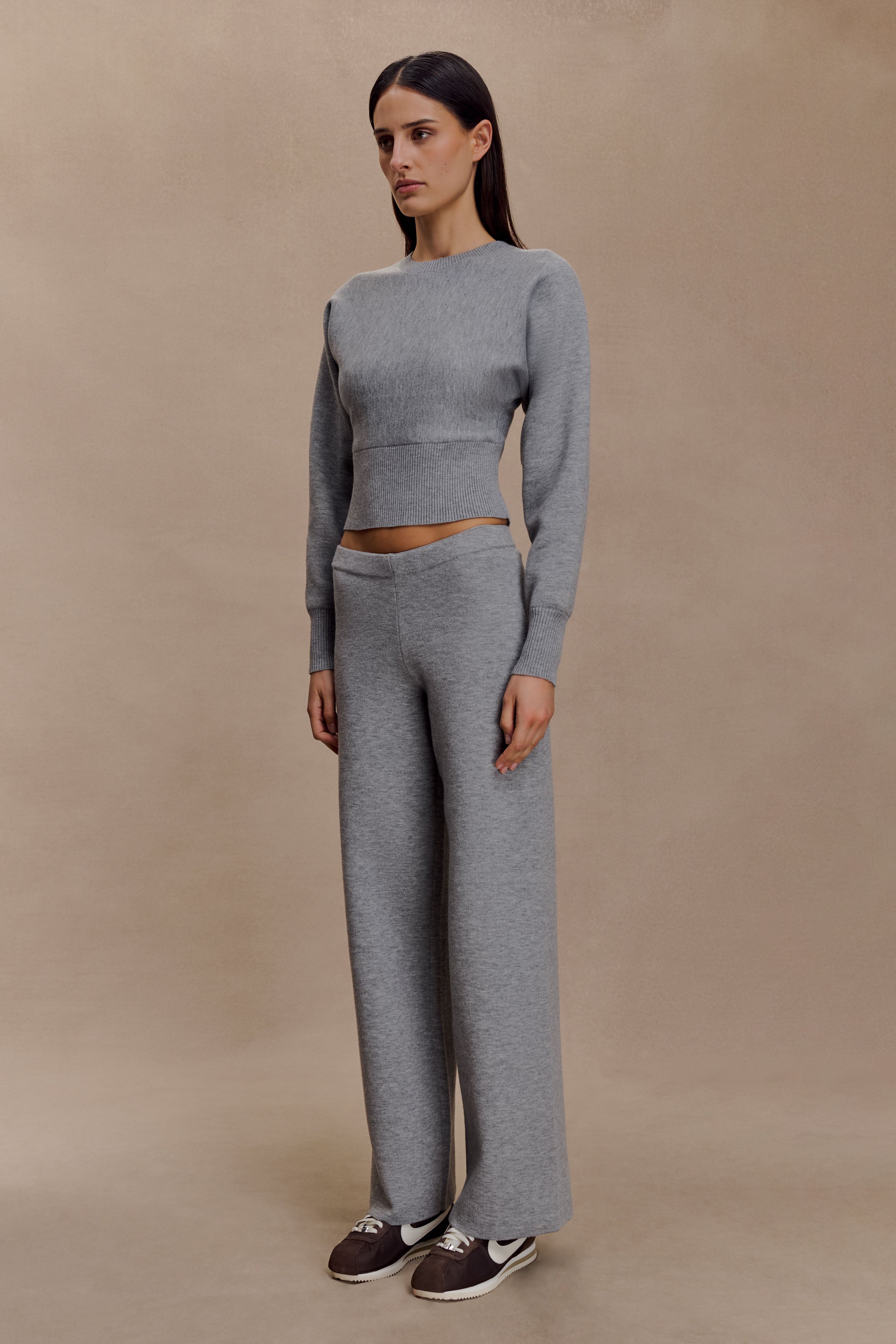 Kerrymae Straight Leg Knit Pants - Grey Marle