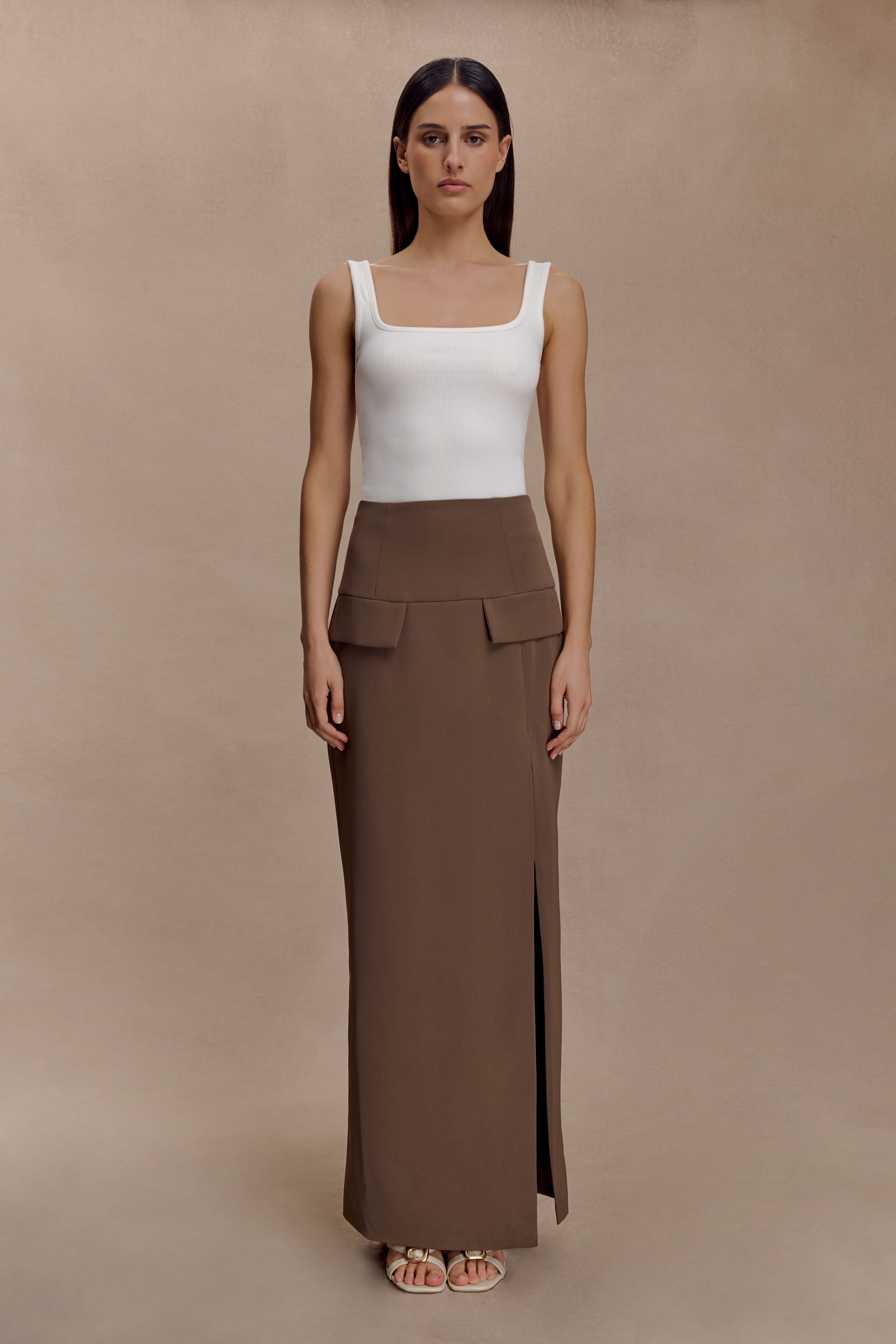 Aisling Ribbed Square Neck Sleeveless Top - Ivory