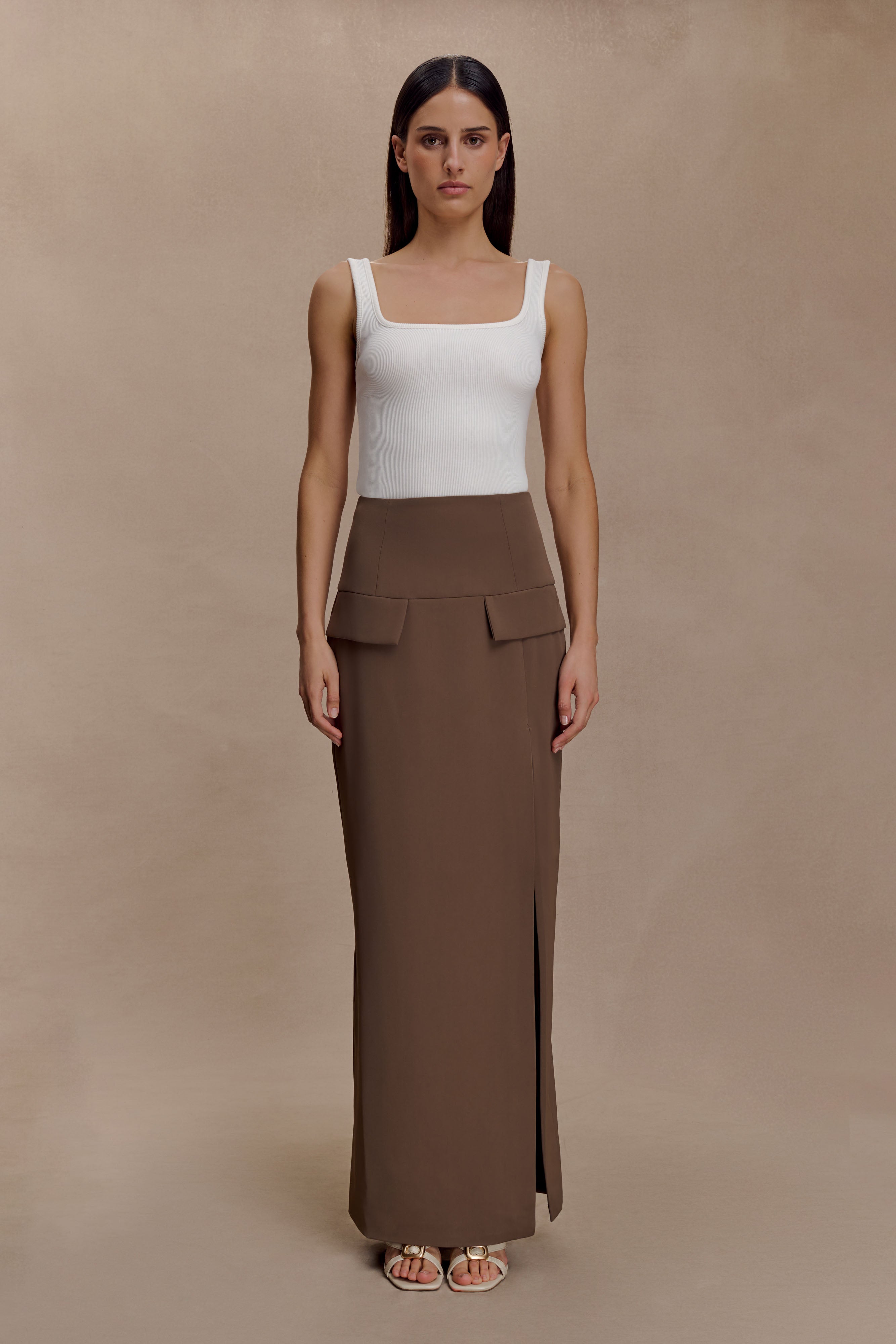 Cassie Column Maxi Skirt - Cacao Brown