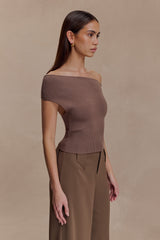 Carley Off Shoulder Knit Top - Cacao Brown
