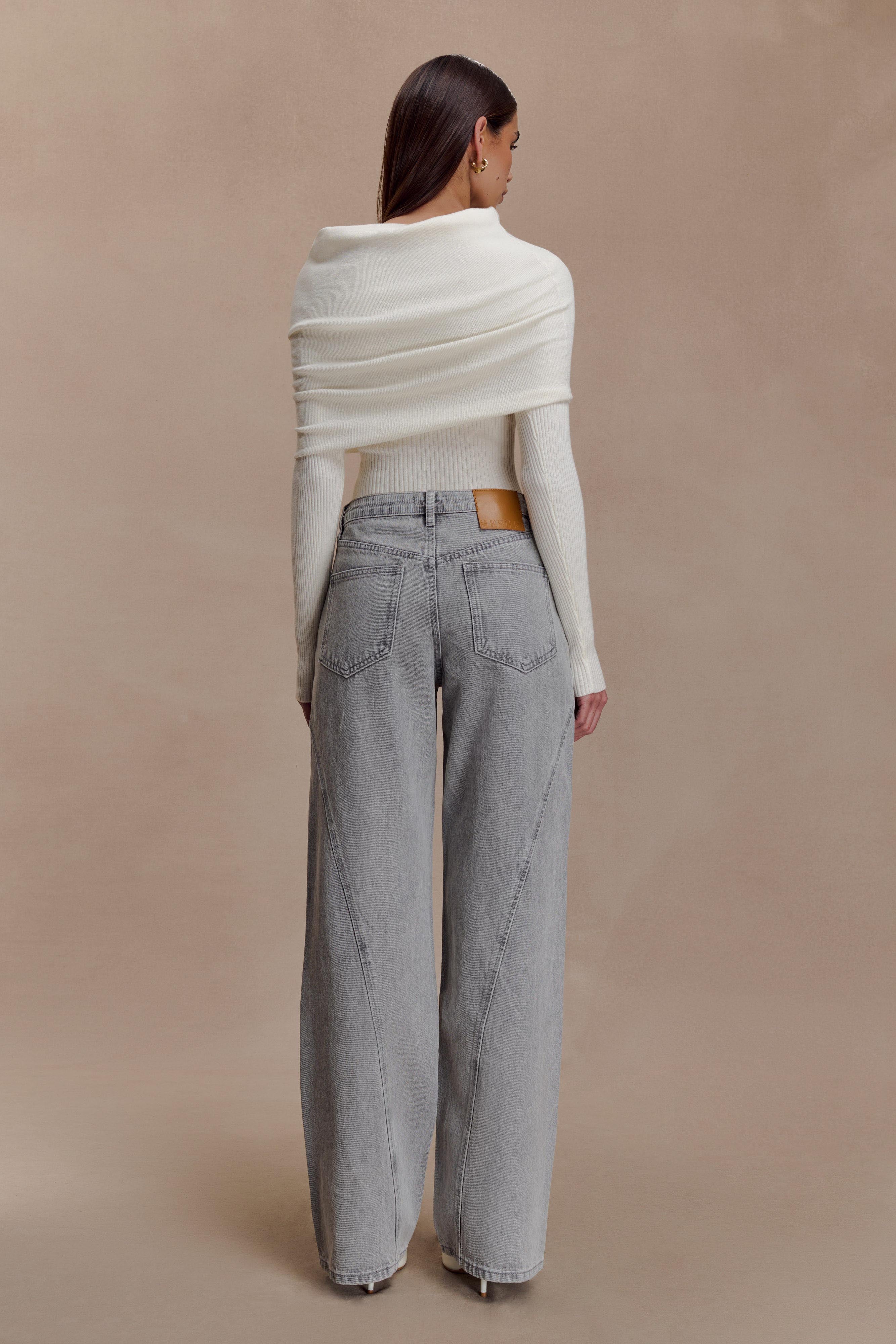 Mazie Asymetrical Cashmere Blend Long Sleeve Knit Top - Ivory