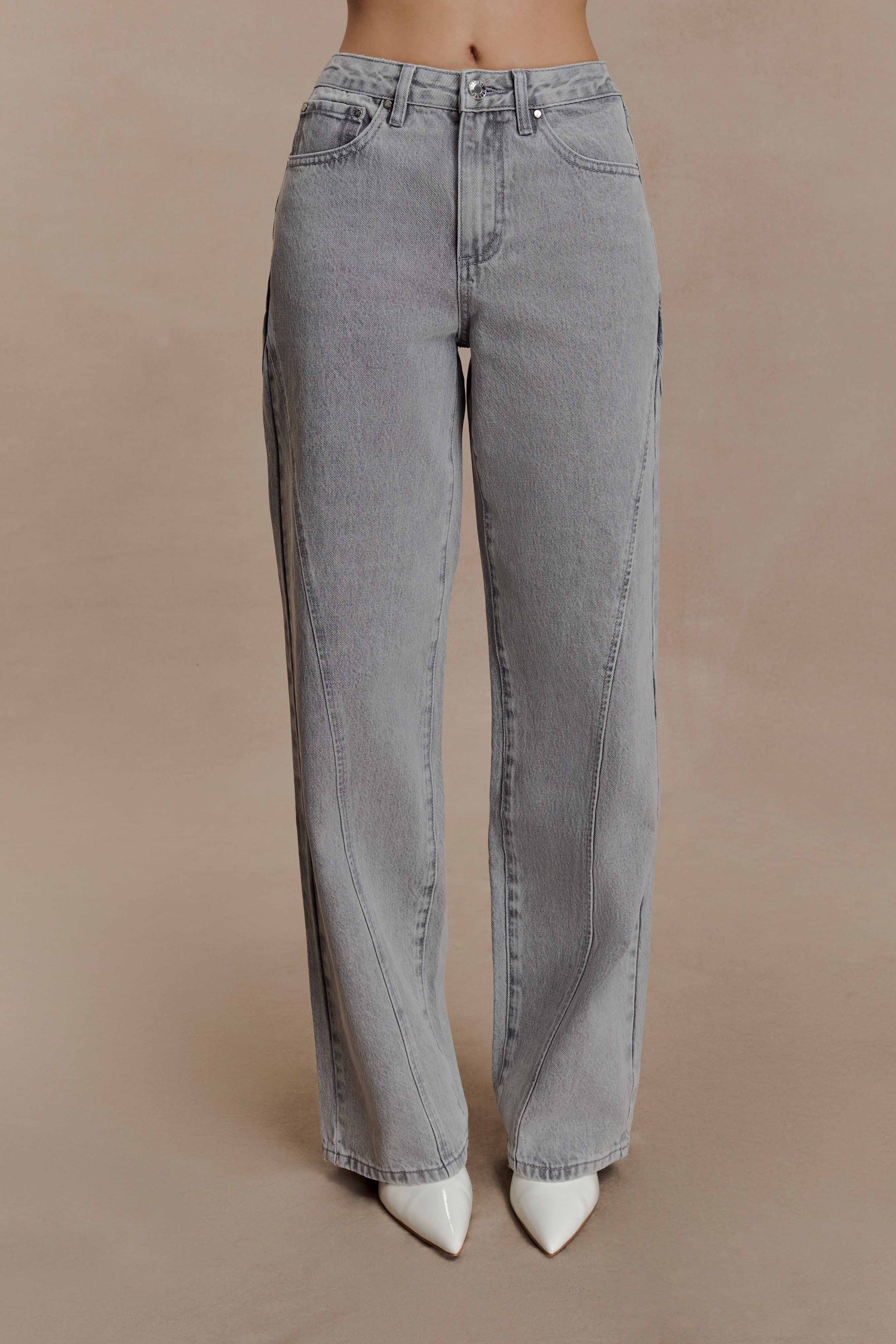 Georgette Mid Rise Paneled Denim Jeans - Grey