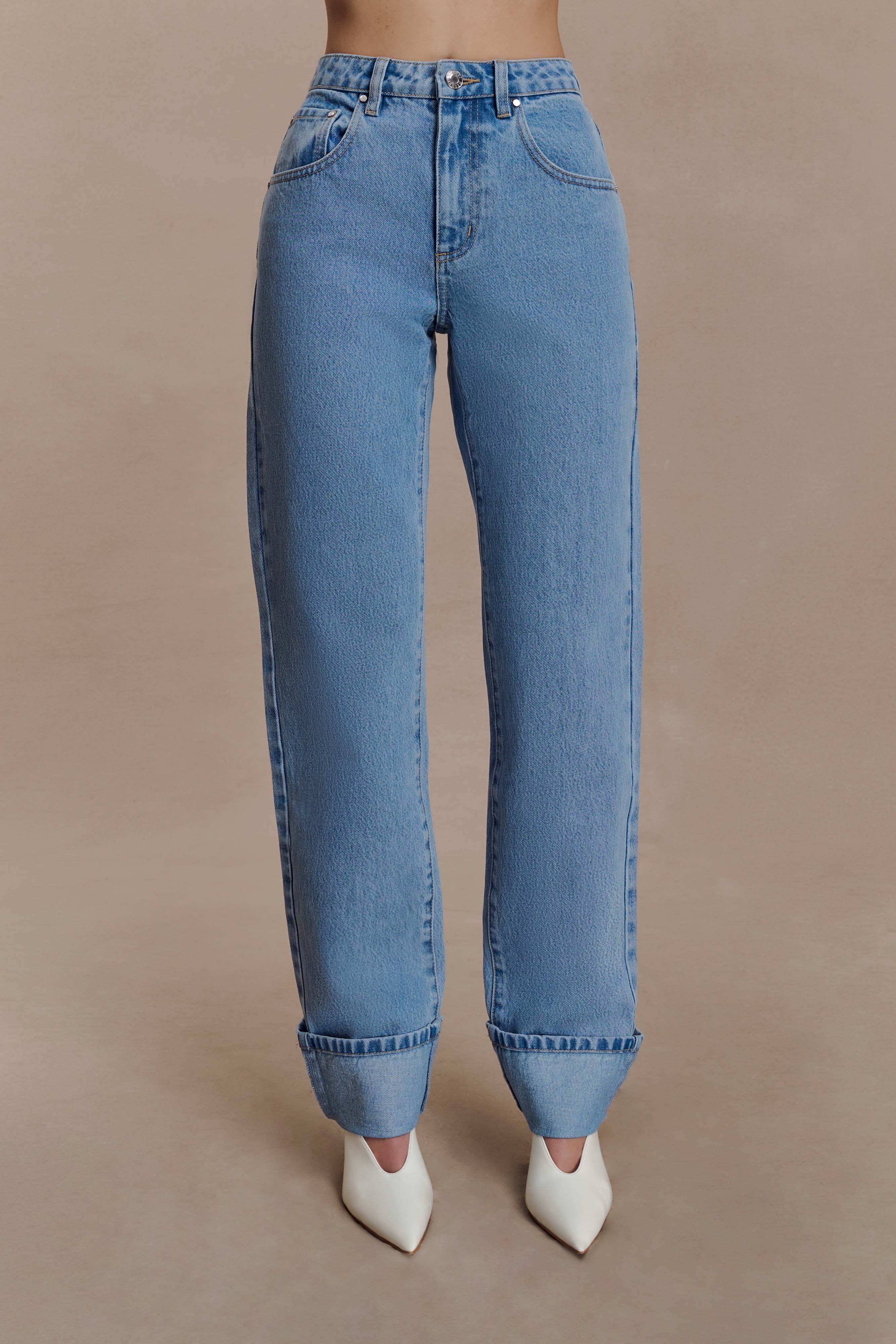 Kirralee Straight Leg Cuffed Jeans - Classic Blue