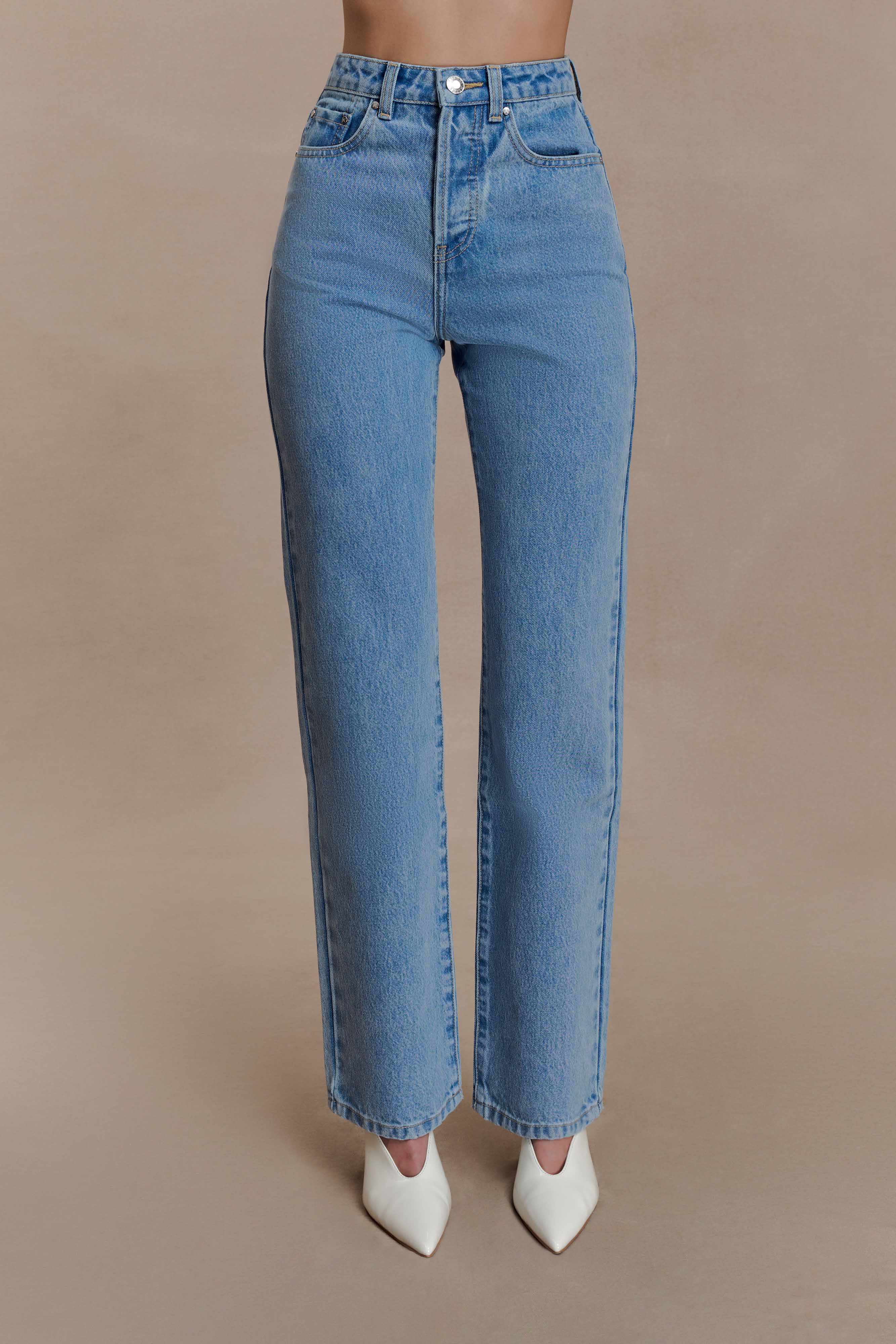 Janine High Waisted Straight Leg Jeans - Classic Blue