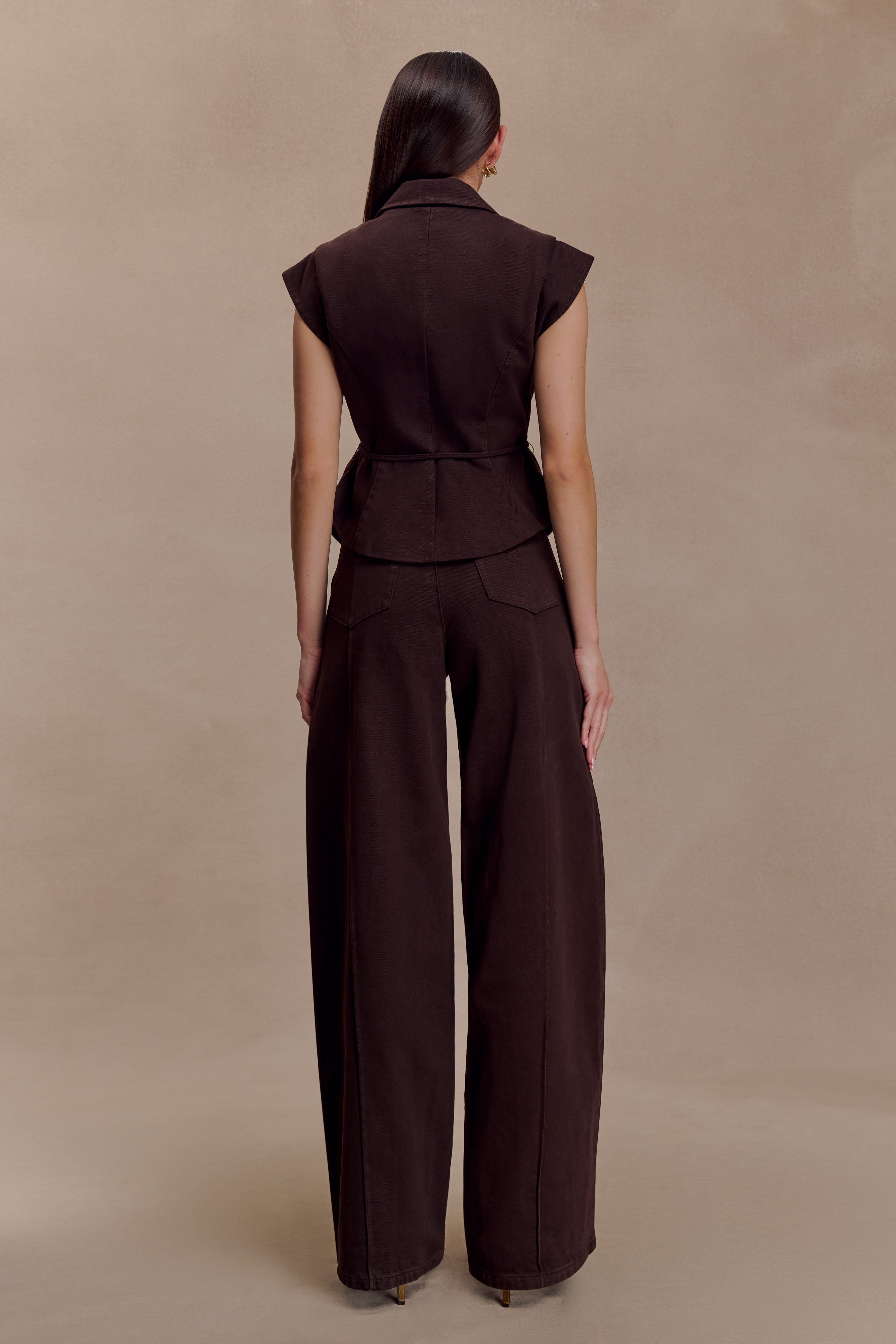 Charley Structured Tie Denim Top - Chocolate