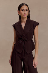 Charley Structured Tie Denim Top - Chocolate