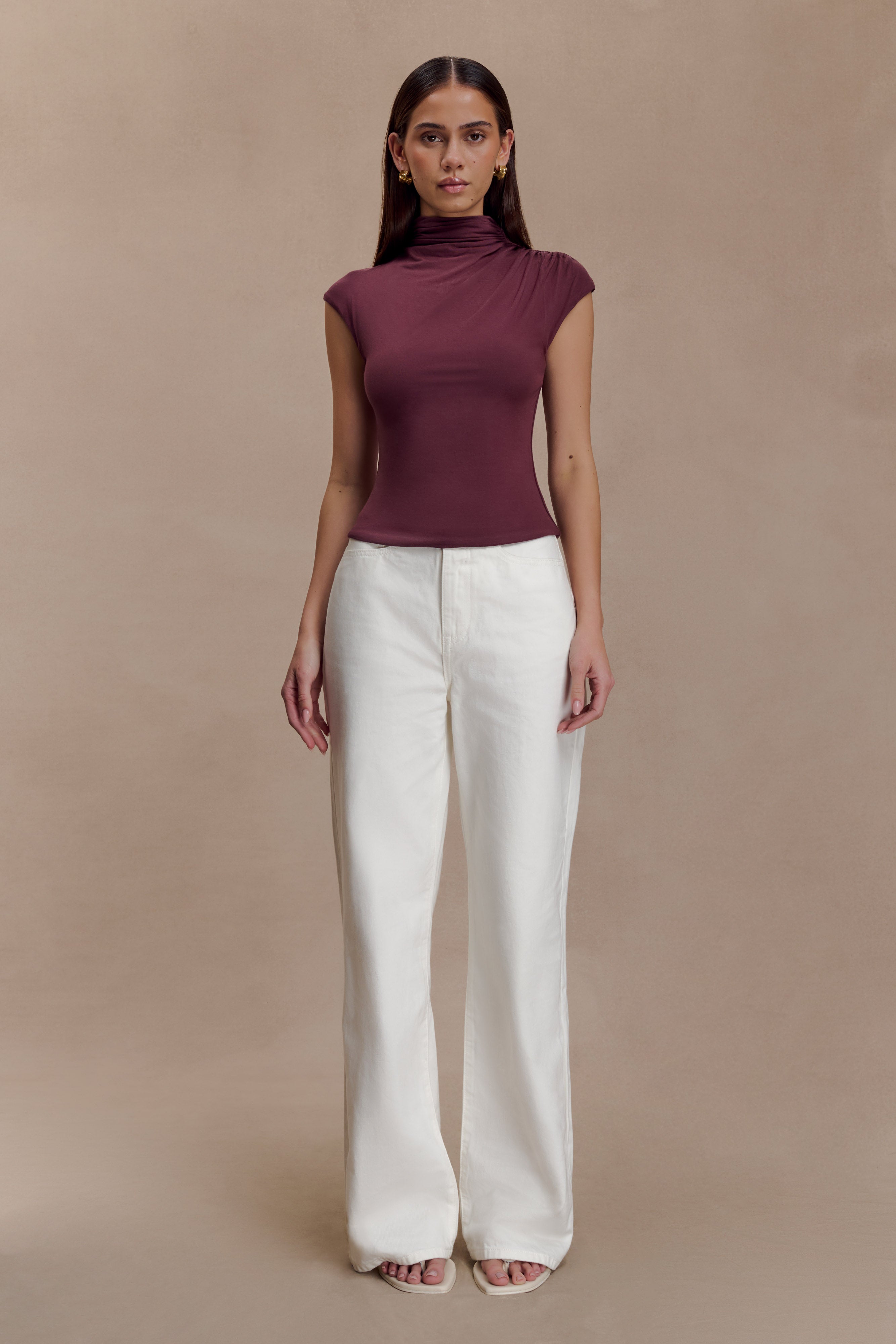 Freesia High Neck Sleeveless Top - Mahogany