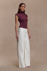 Freesia High Neck Sleeveless Top - Mahogany