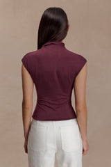 Freesia High Neck Sleeveless Top - Mahogany