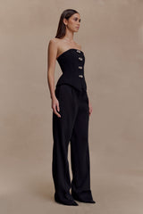 Fatima Satin Straight Leg Pant - Black