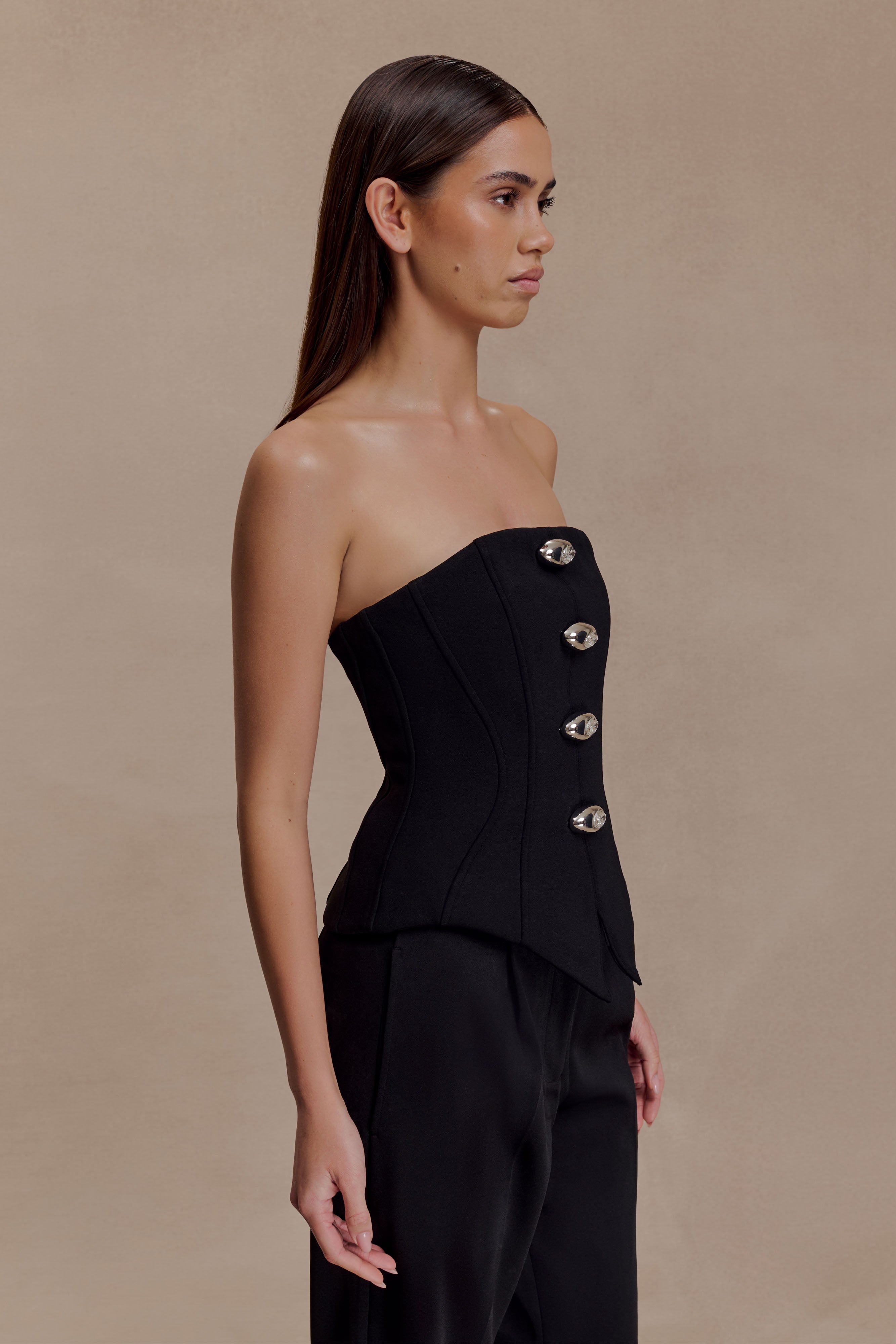 Arla Button Up Corset Top - Black