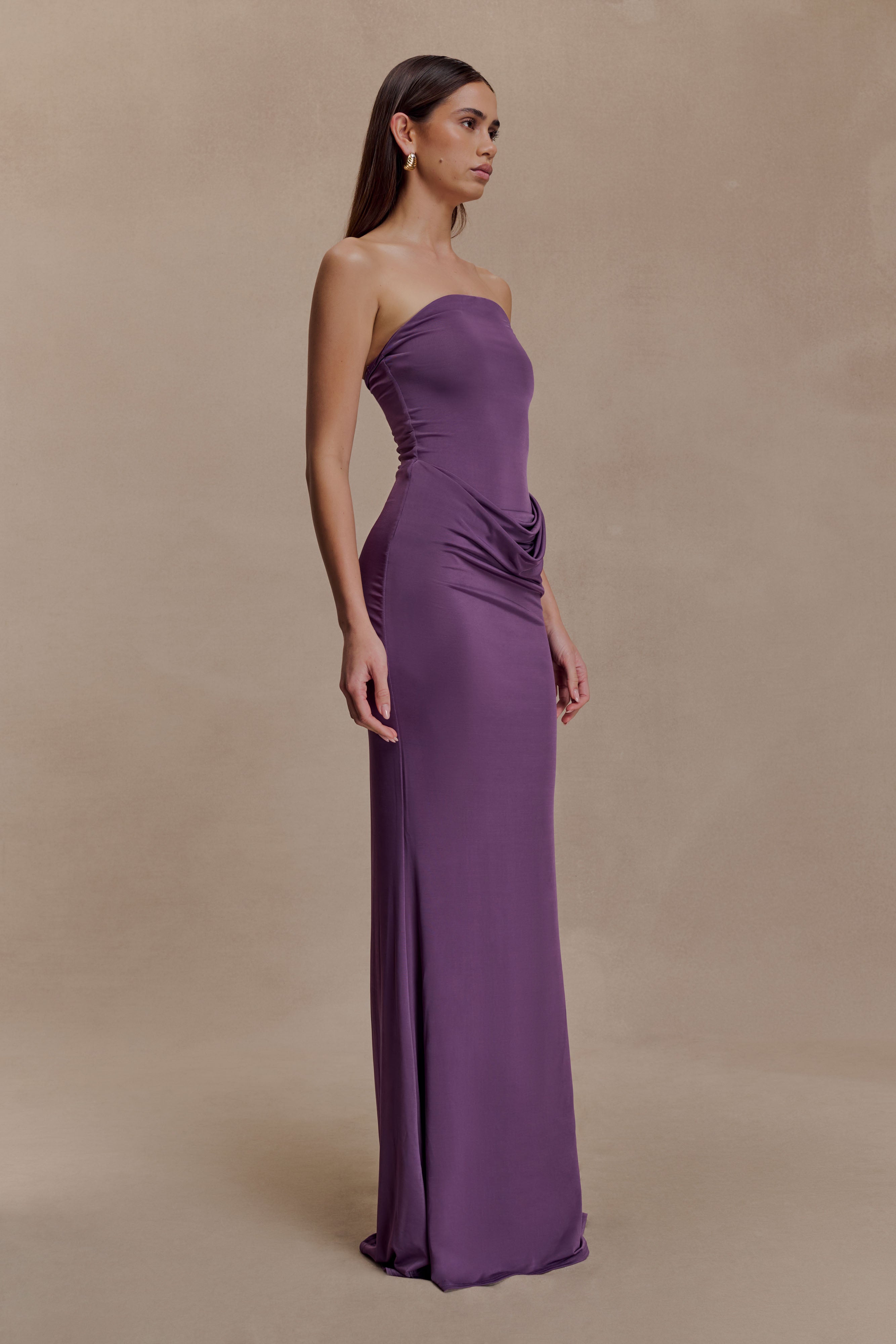 Madison Strapless Slinky Maxi Dress - Purple