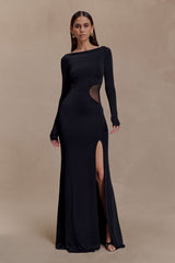 Megan Slinky And Mesh Maxi Dress - Black