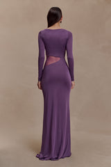 Megan Slinky And Mesh Maxi Dress - Purple