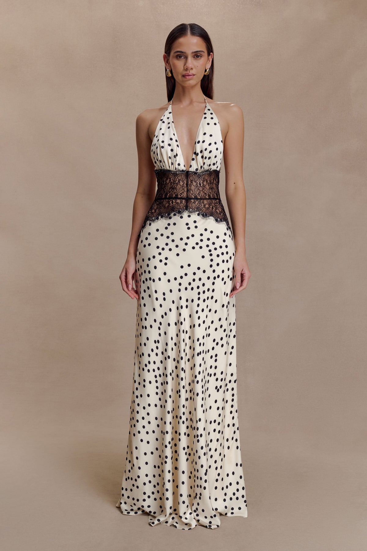 Dinah Lace And Satin Maxi Dress - Polkadot