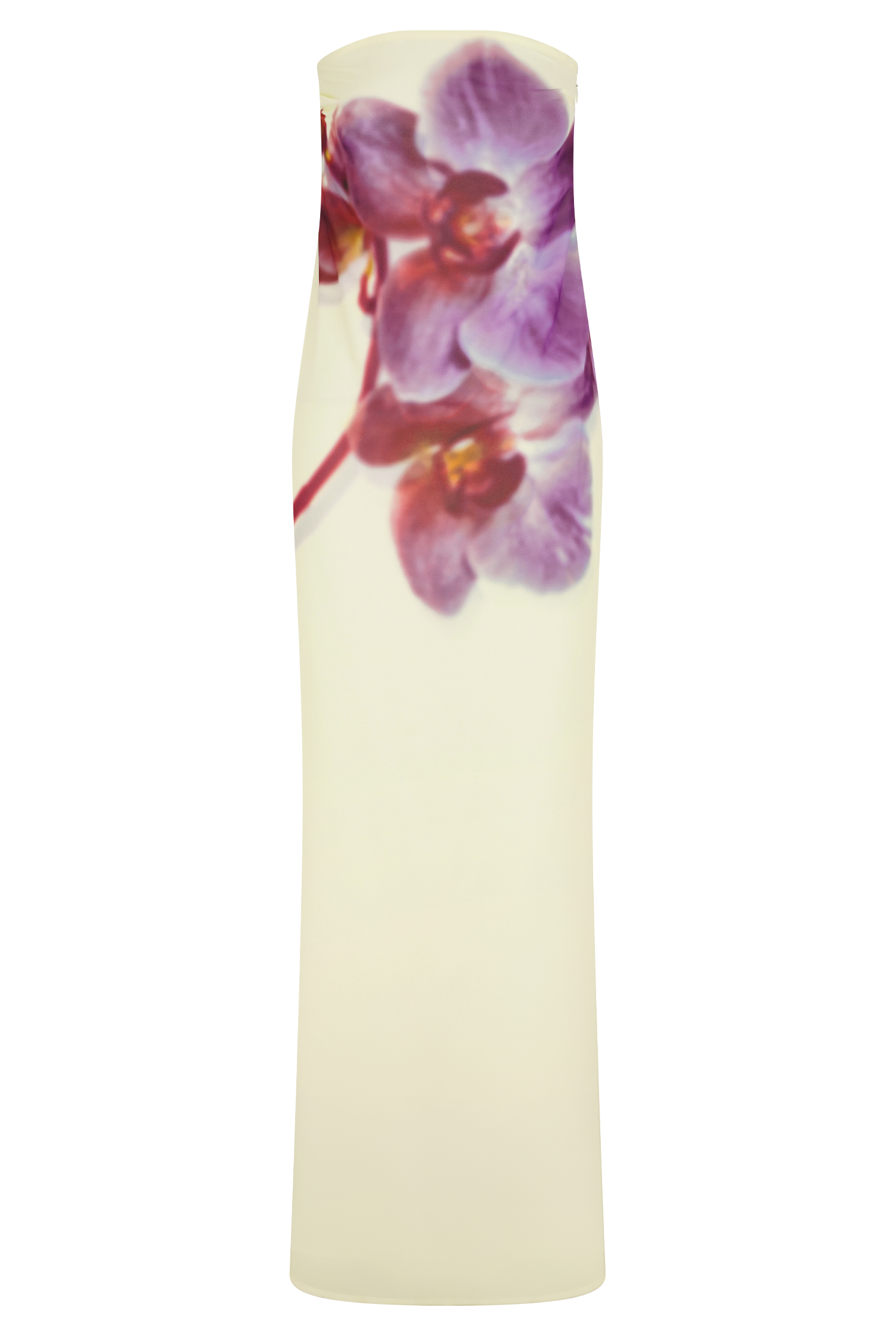 Amaya Strapless Chiffon Maxi Dress - Ivory Koi Orchid Print