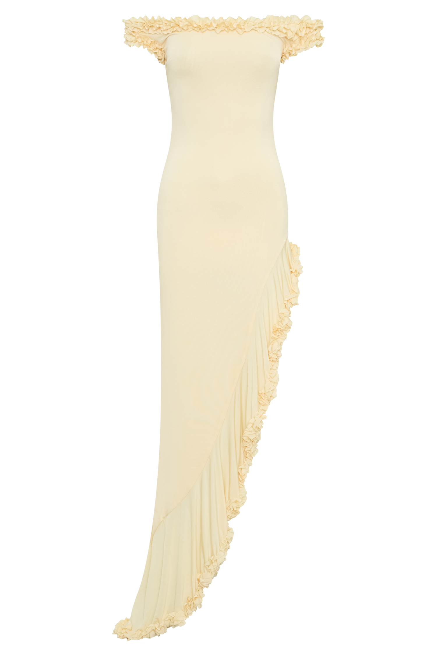 Arielle Off Shoulder Ruffle Midi Dress - Pastel Lemon