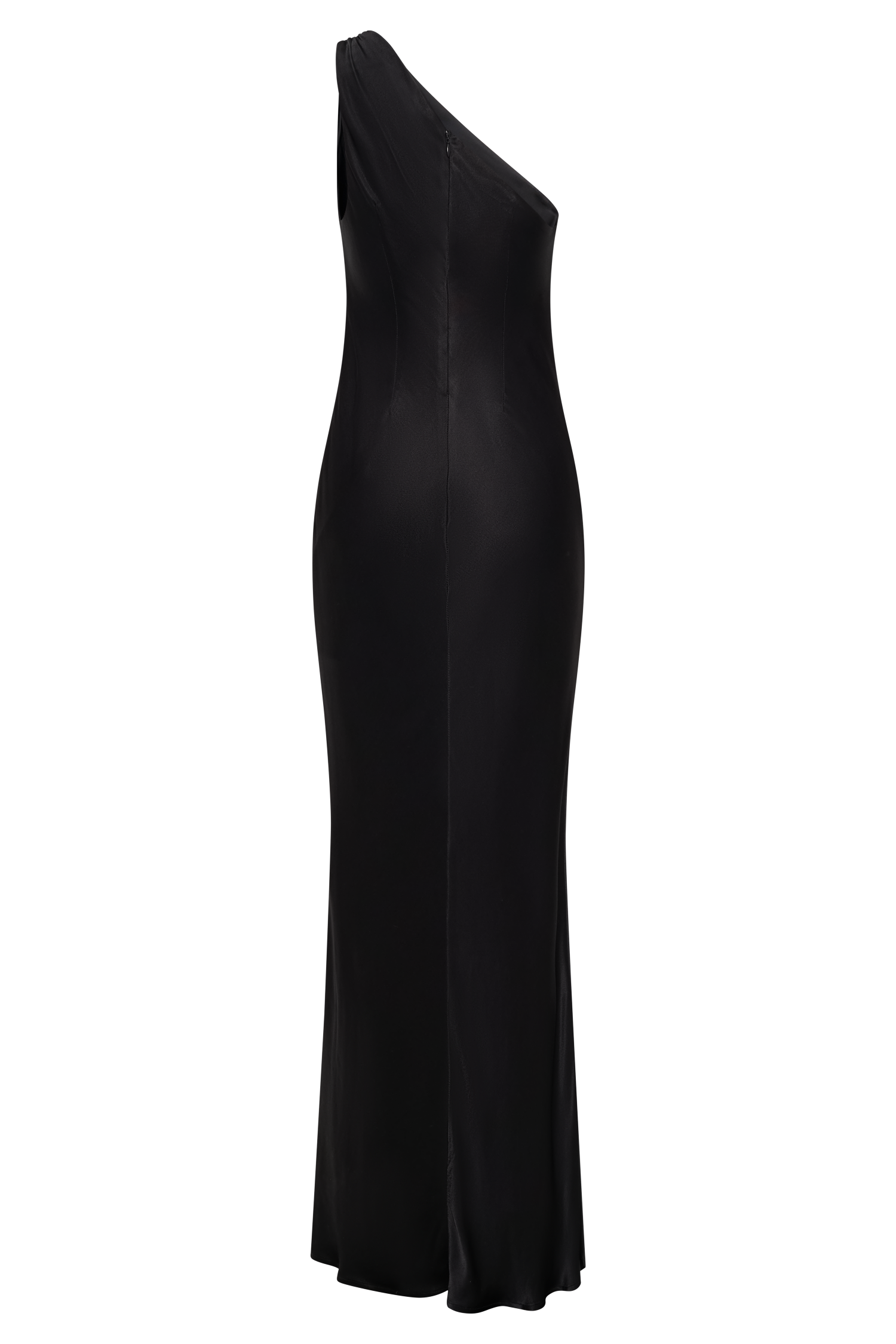 Camille One Shoulder Satin Maxi Dress - Black