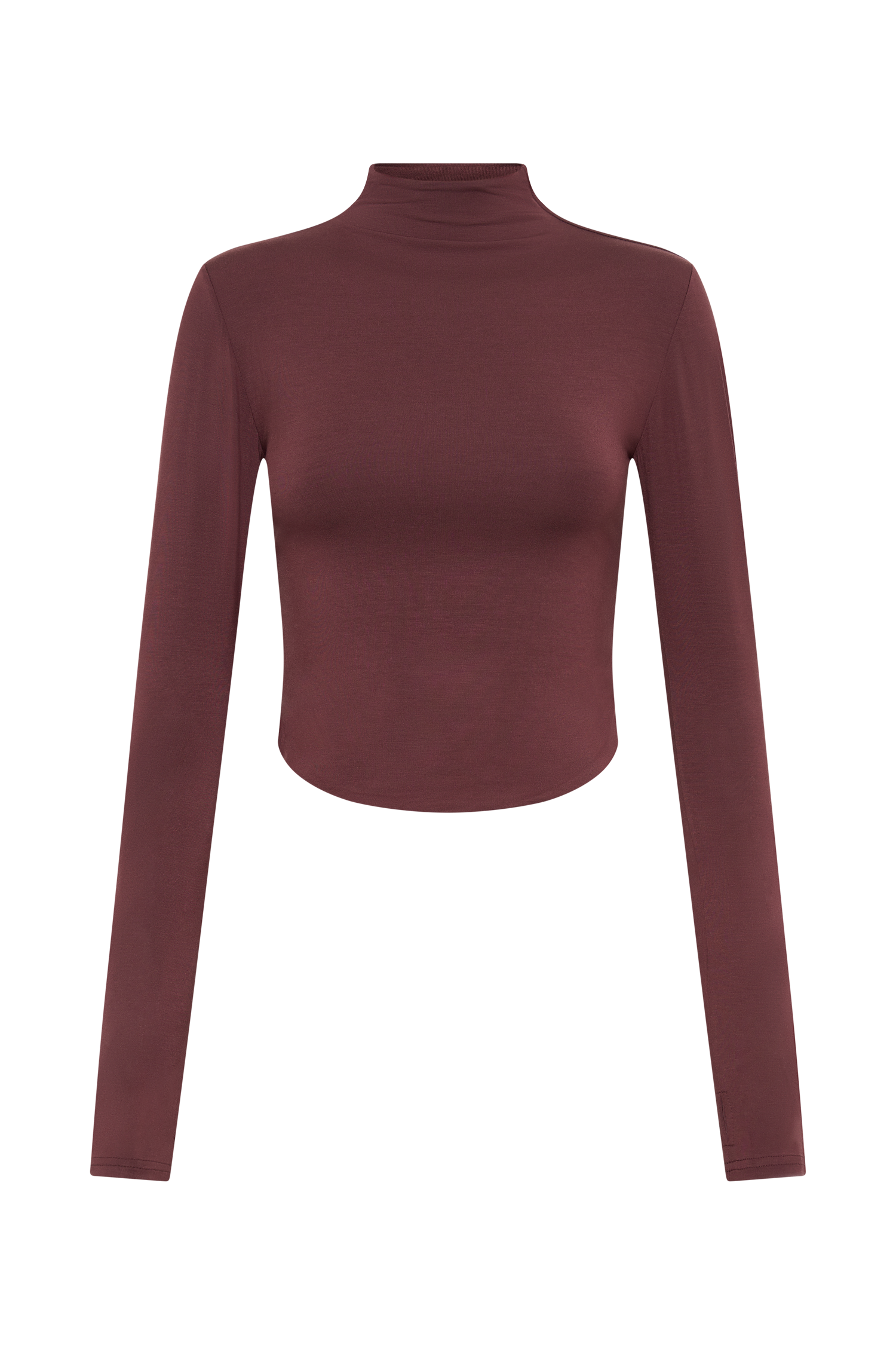 Ember Modal Long Sleeve High Neck Top - Mahogany