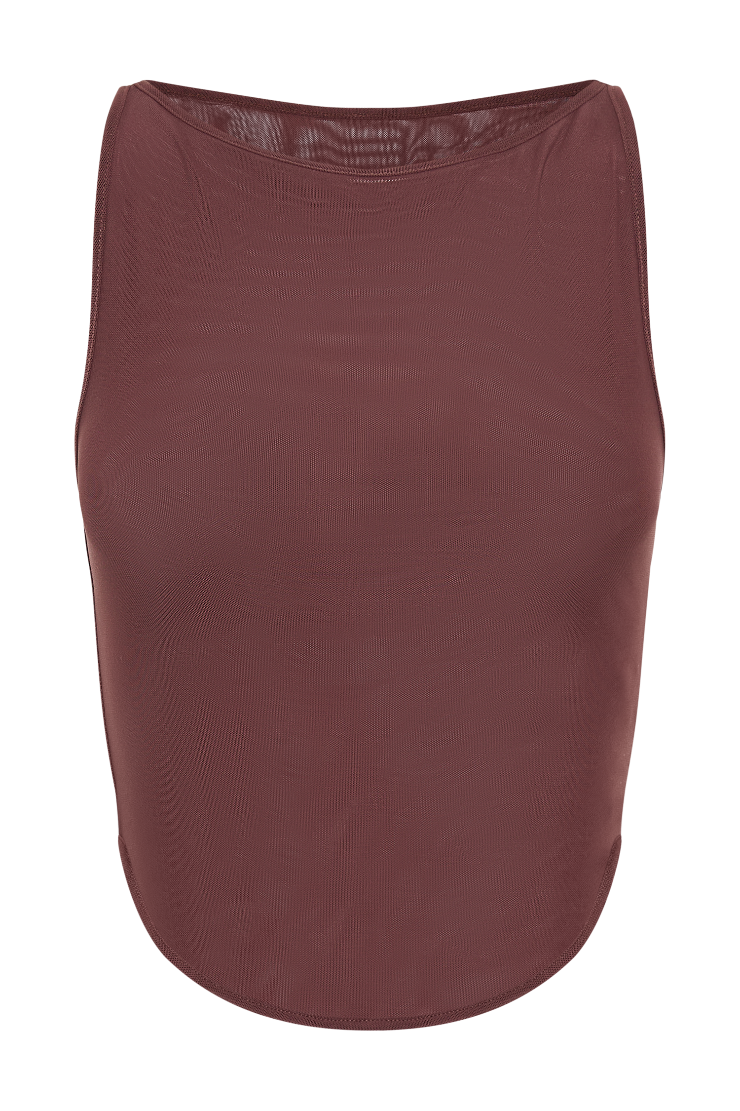 Marla Boat Neck Sheer Mesh Top - Mahogany