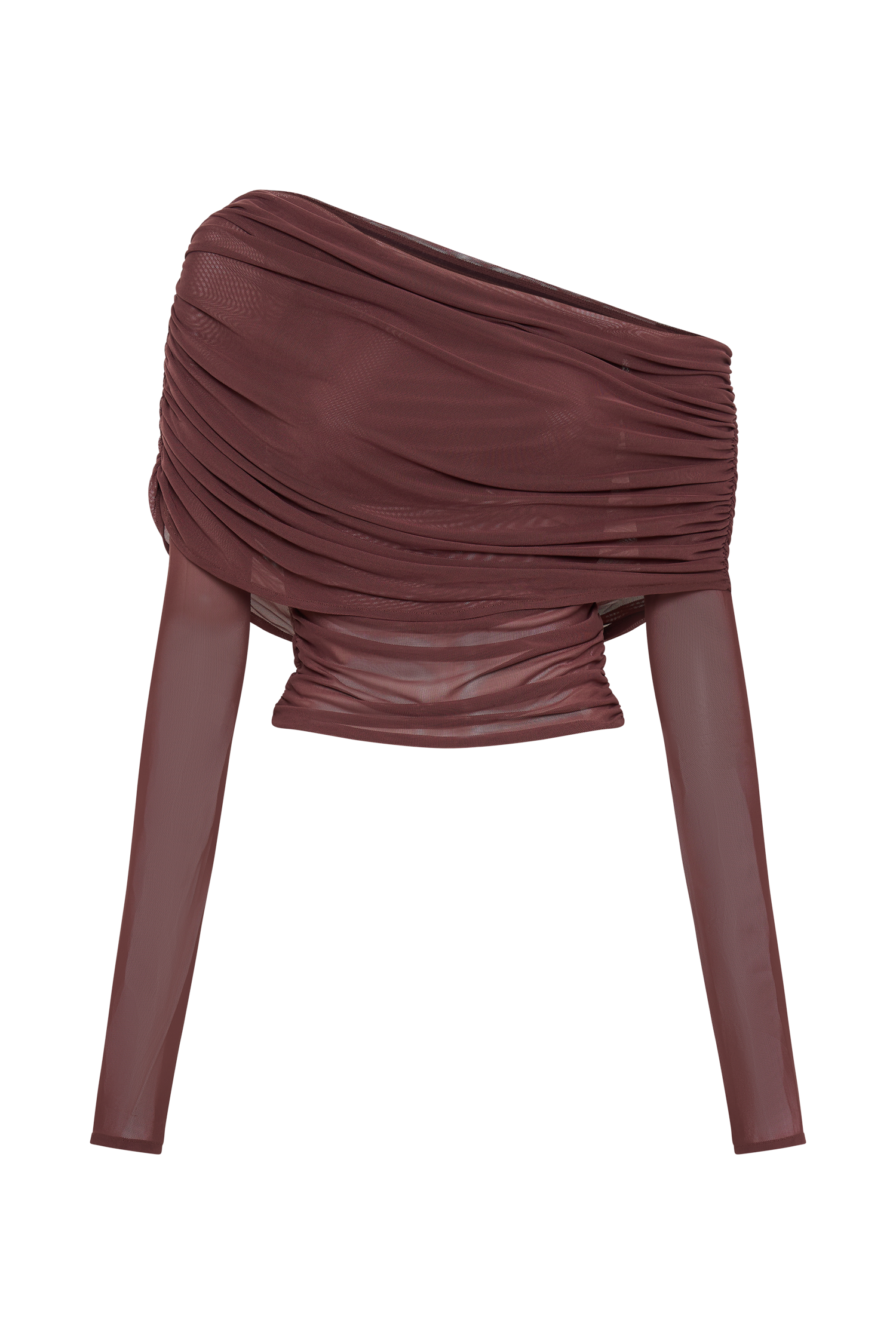 Everly Sheer Mesh Off Shoulder Top - Mahogany
