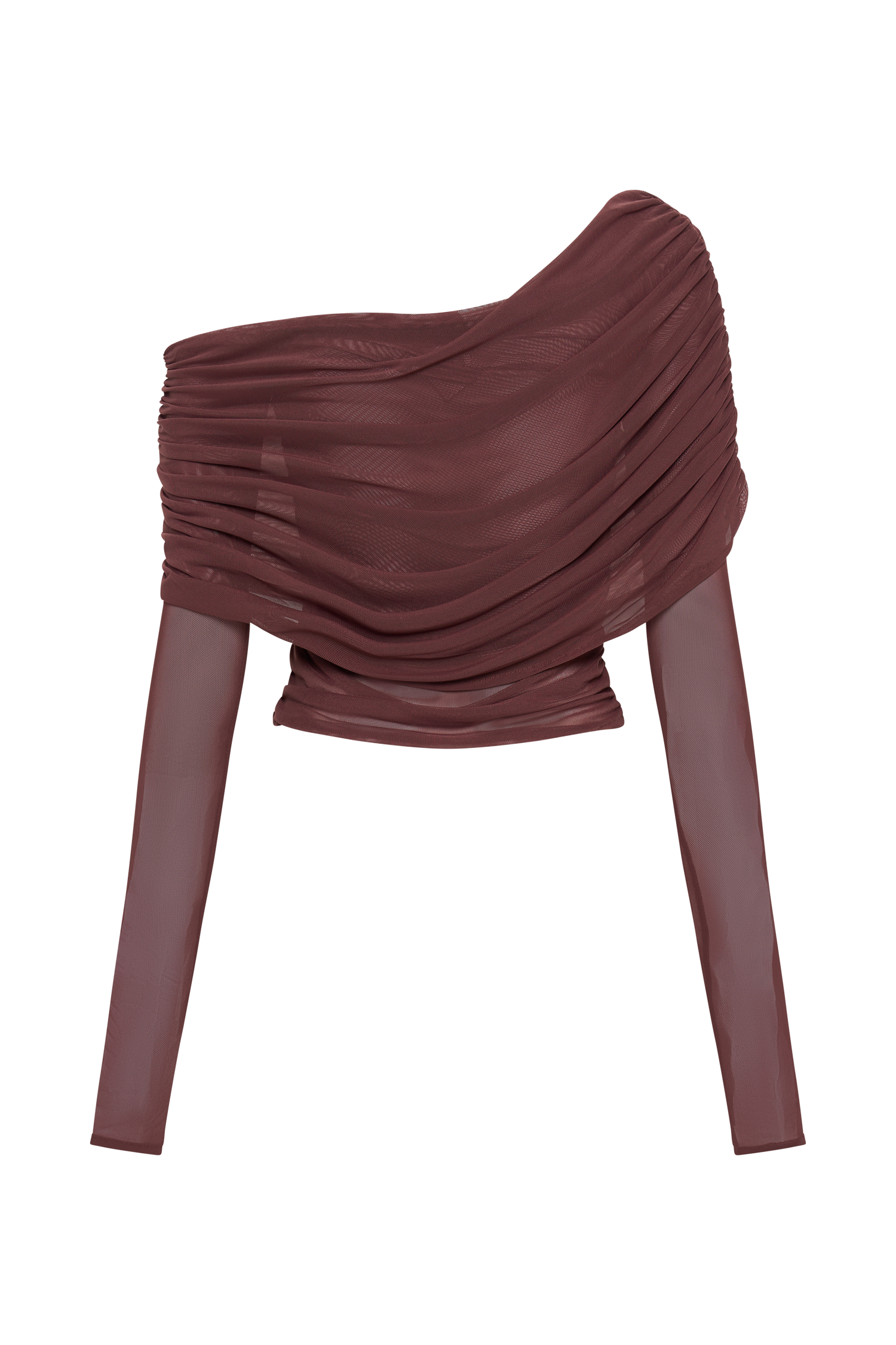 Everly Sheer Mesh Off Shoulder Top - Mahogany